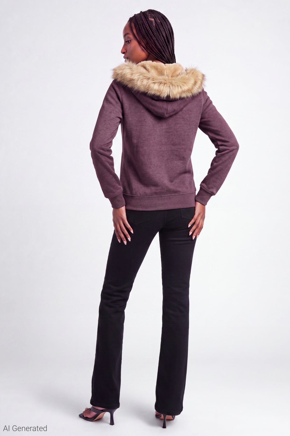 Alt View 3. Fleece Faux Fur Trim Zip Hoodie - Burgundy