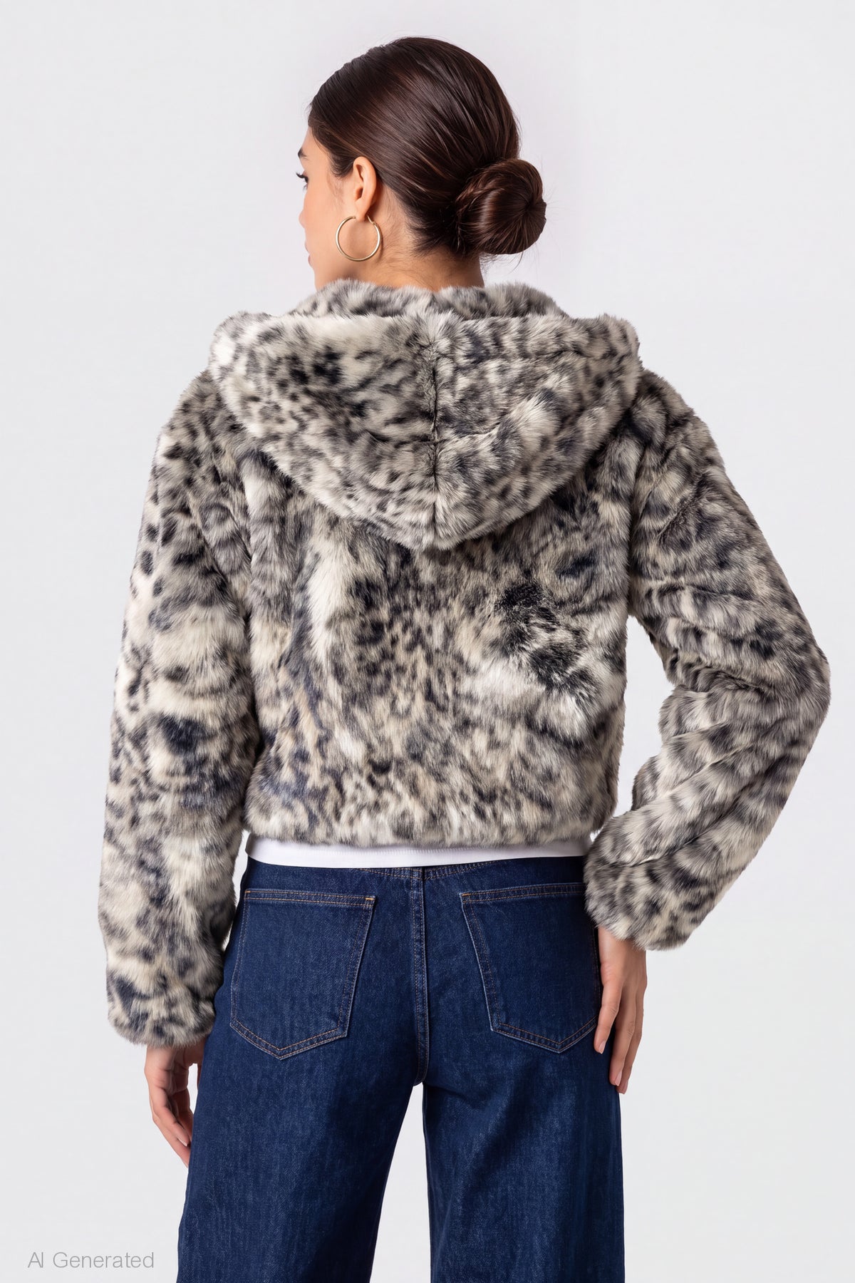 Alt View 2. Faux Fur Zip Hooded Jacket - Dark Grey