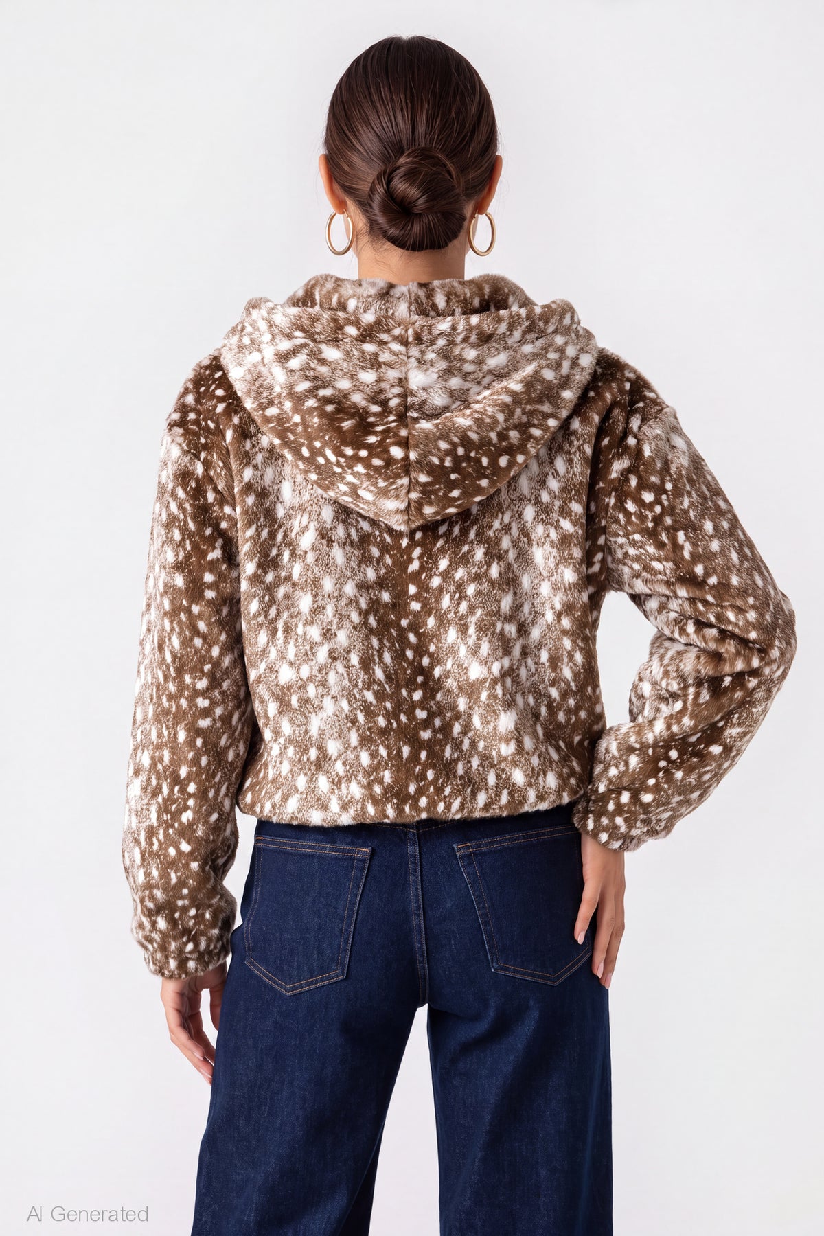 Alt View 2. Faux Fur Zip Hooded Jacket - Brown