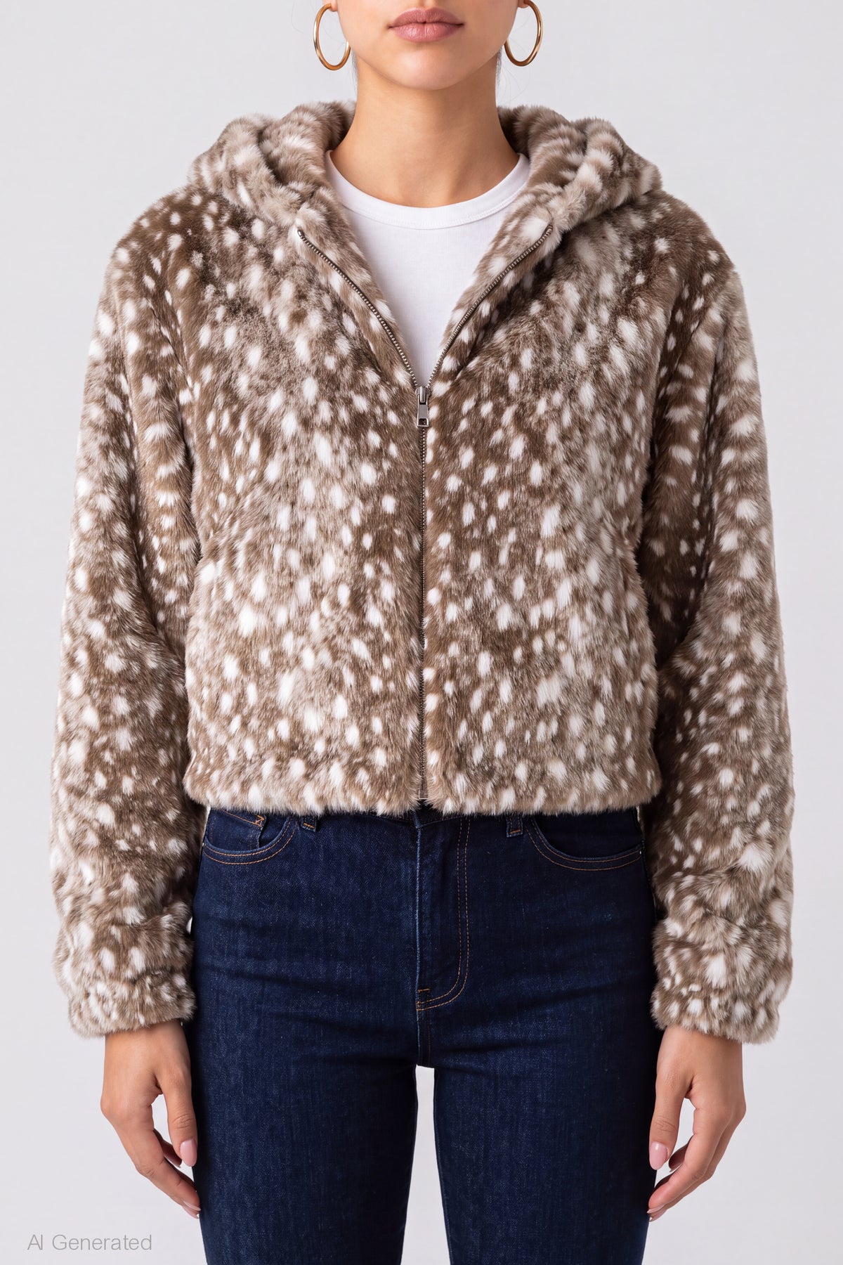 Alt View 4. Faux Fur Zip Hooded Jacket - Brown