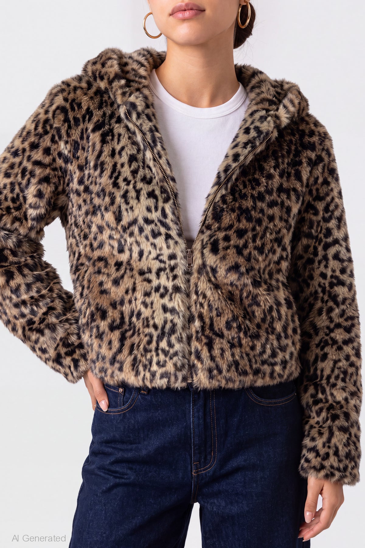 Alt View 4. Faux Fur Zip Hooded Jacket - Tan