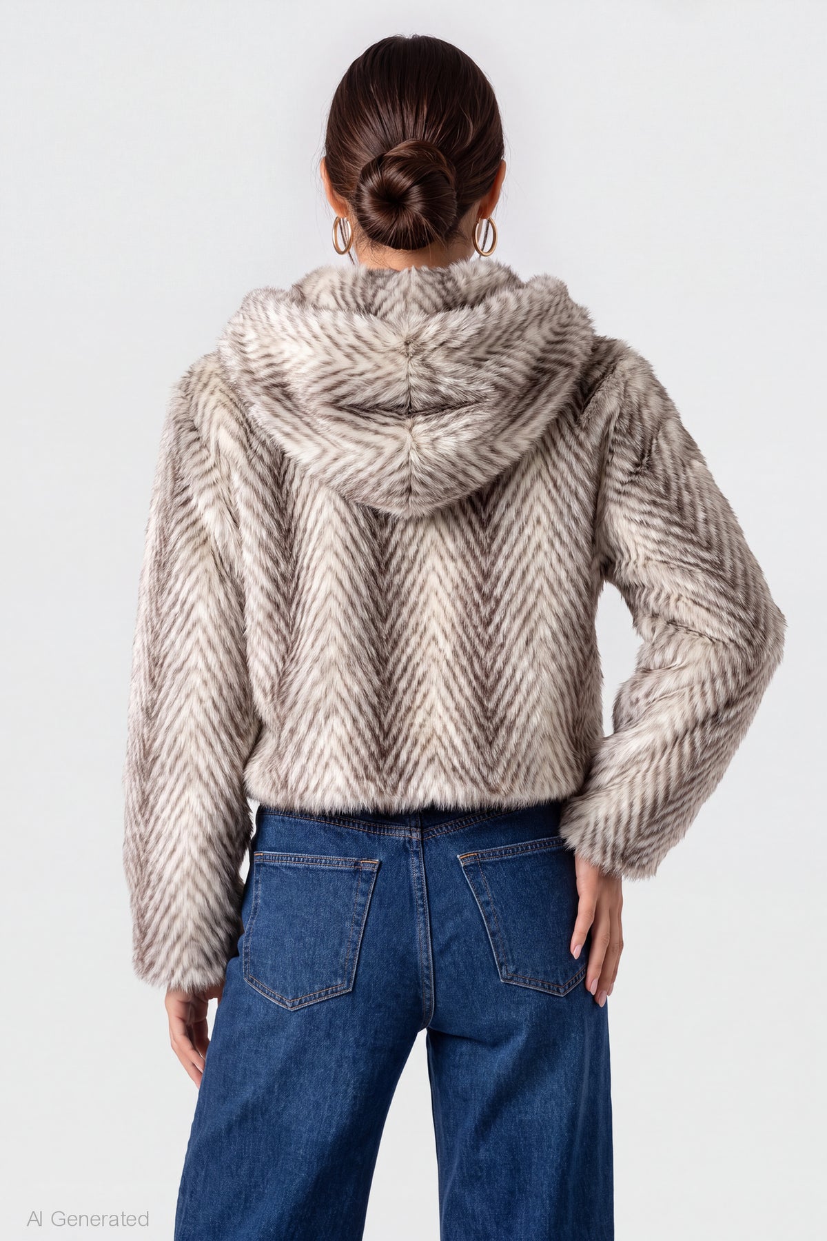 Alt View 2. Faux Fur Zip Hooded Jacket - Ivory
