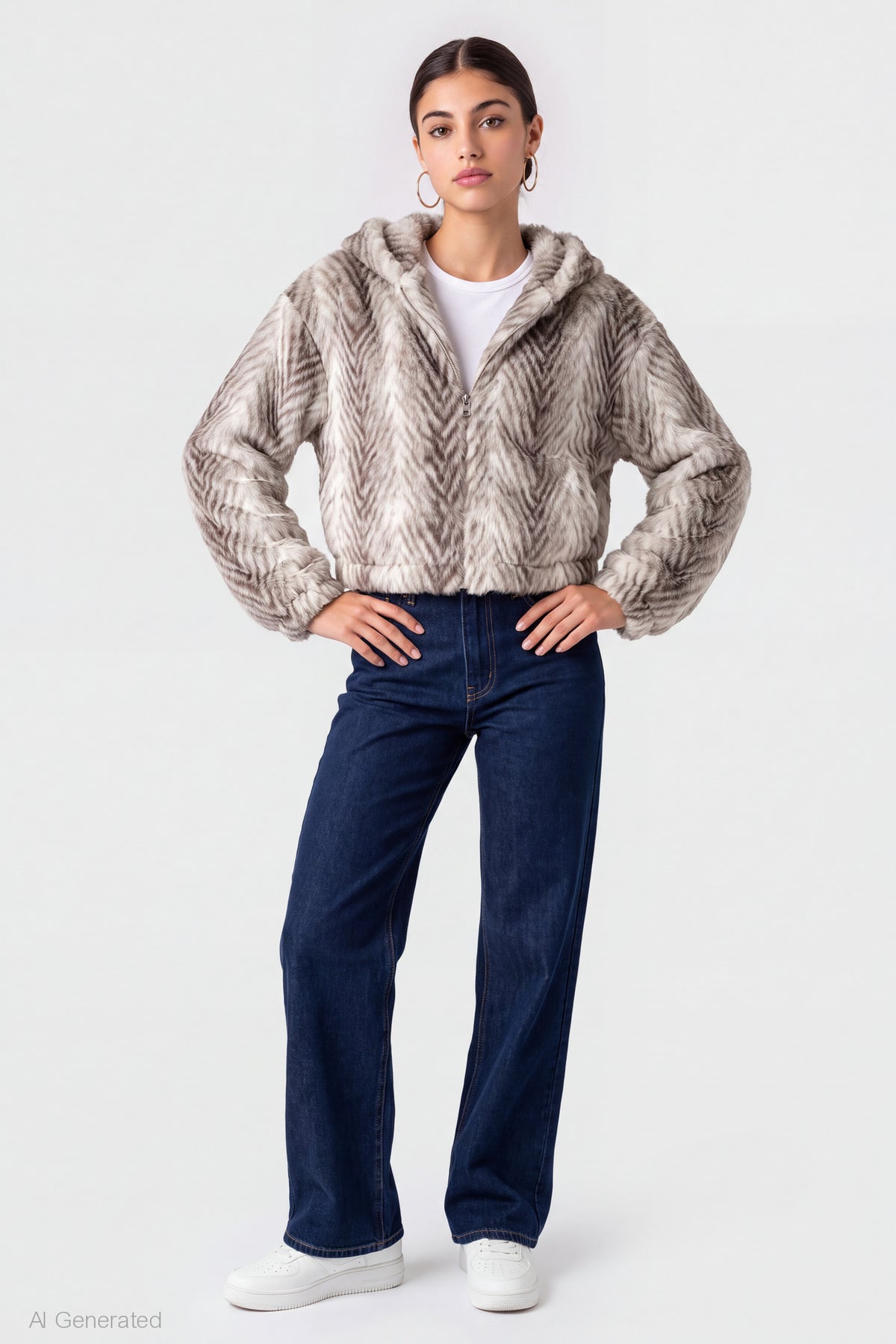 Alt View 3. Faux Fur Zip Hooded Jacket - Ivory