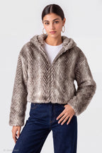Faux Fur Zip Hooded Jacket