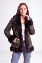 Faux Suede Jacket with Faux Fur Trim