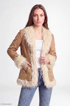 Faux Suede Jacket with Faux Fur Trim