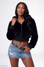 Faux Fur Cropped Zip Jacket