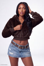 Faux Fur Cropped Zip Jacket