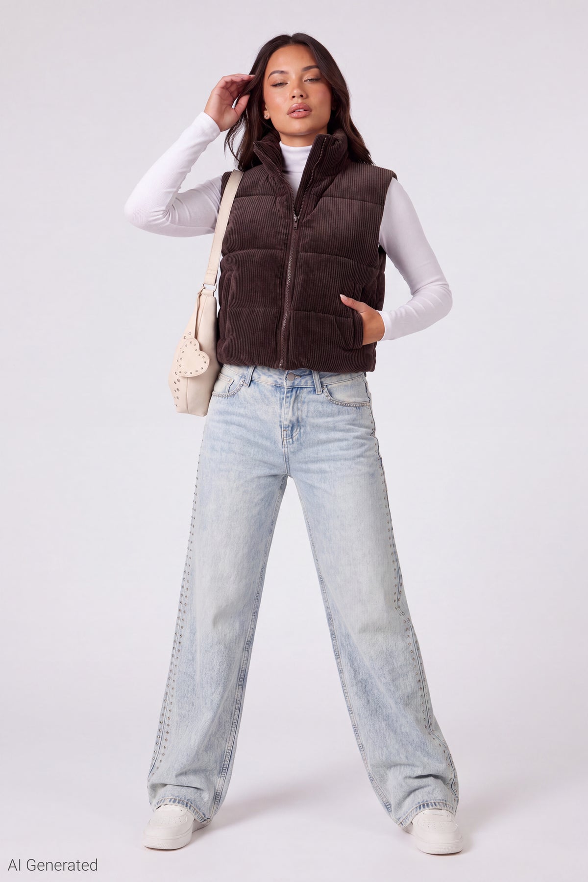 Alt View 2. Corduroy Puffer Vest - Brown