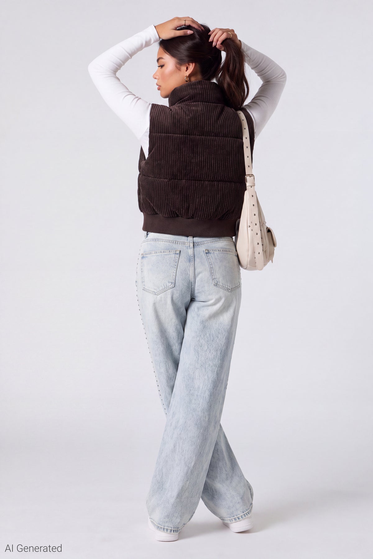 Alt View 3. Corduroy Puffer Vest - Brown