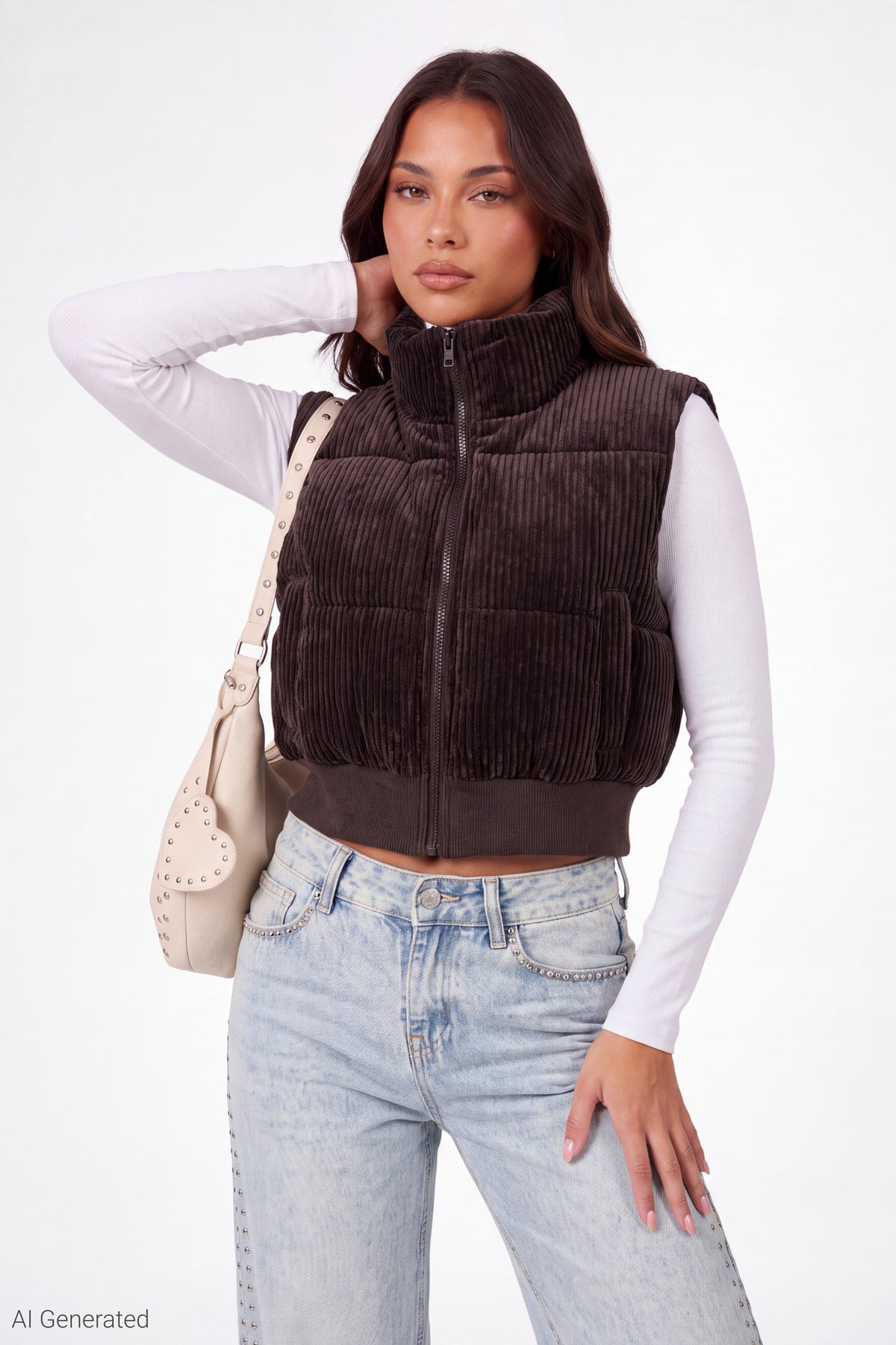 Corduroy Puffer Vest - Brown