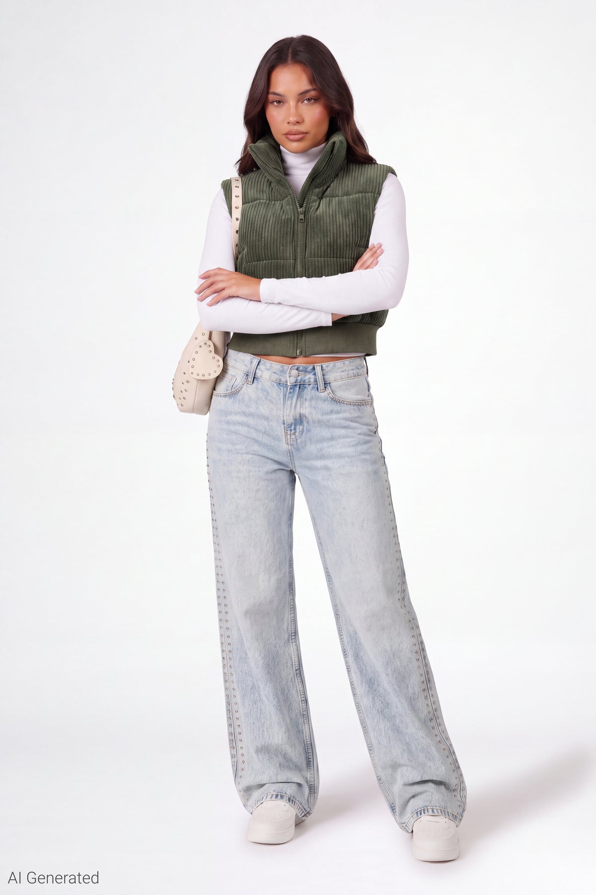 Alt View 2. Corduroy Puffer Vest - Green