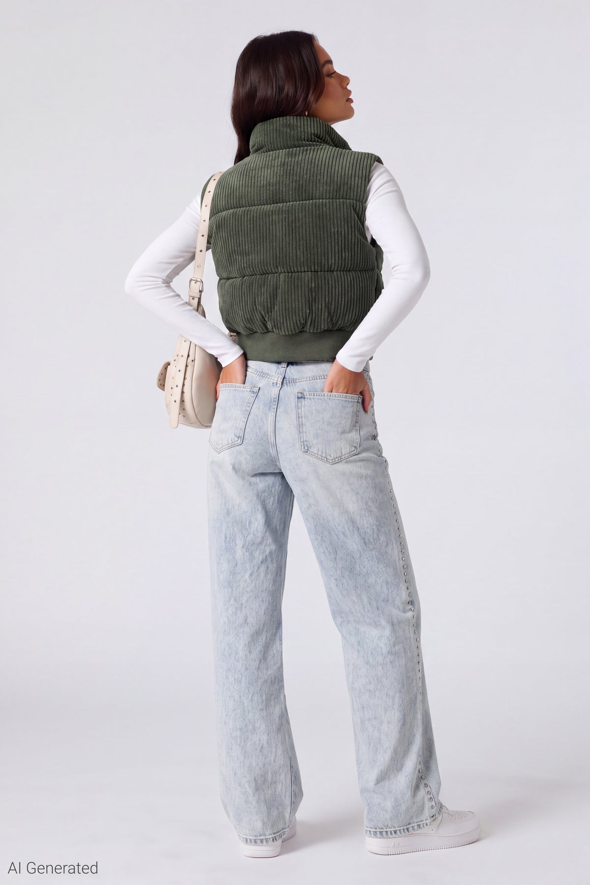 Alt View 3. Corduroy Puffer Vest - Green