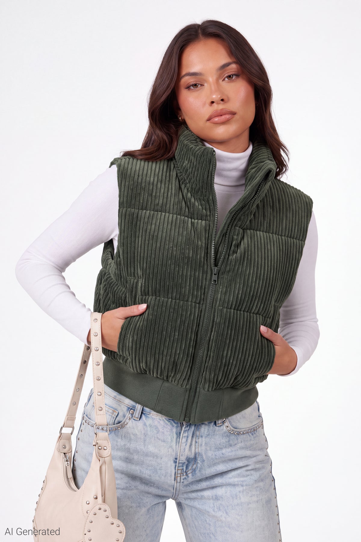 Corduroy Puffer Vest - Green
