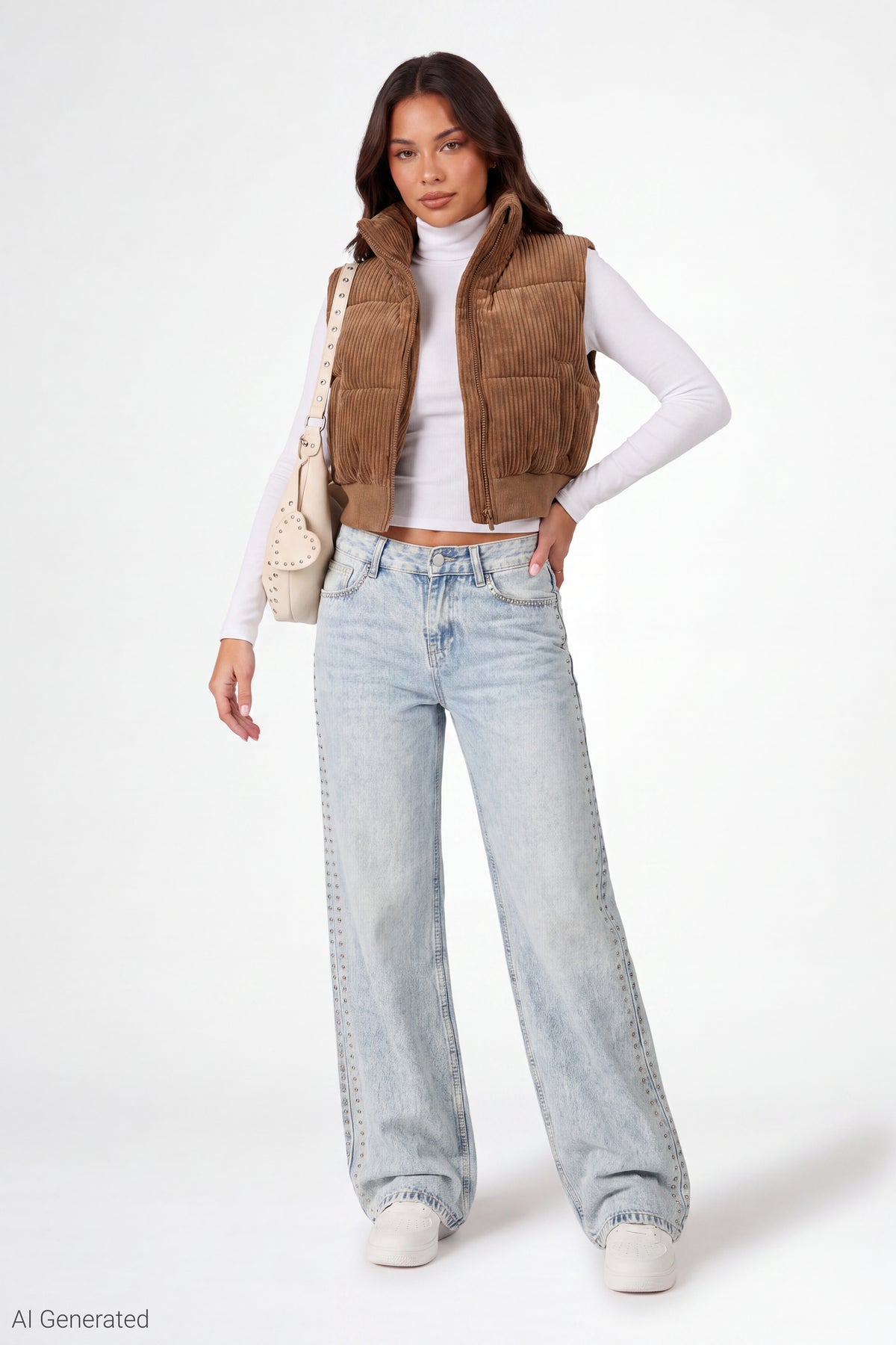 Alt View 2. Corduroy Puffer Vest - Beige
