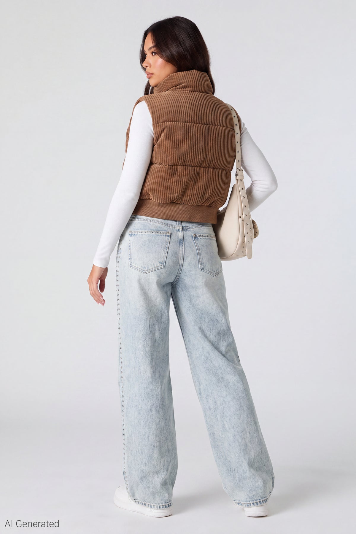 Alt View 3. Corduroy Puffer Vest - Beige
