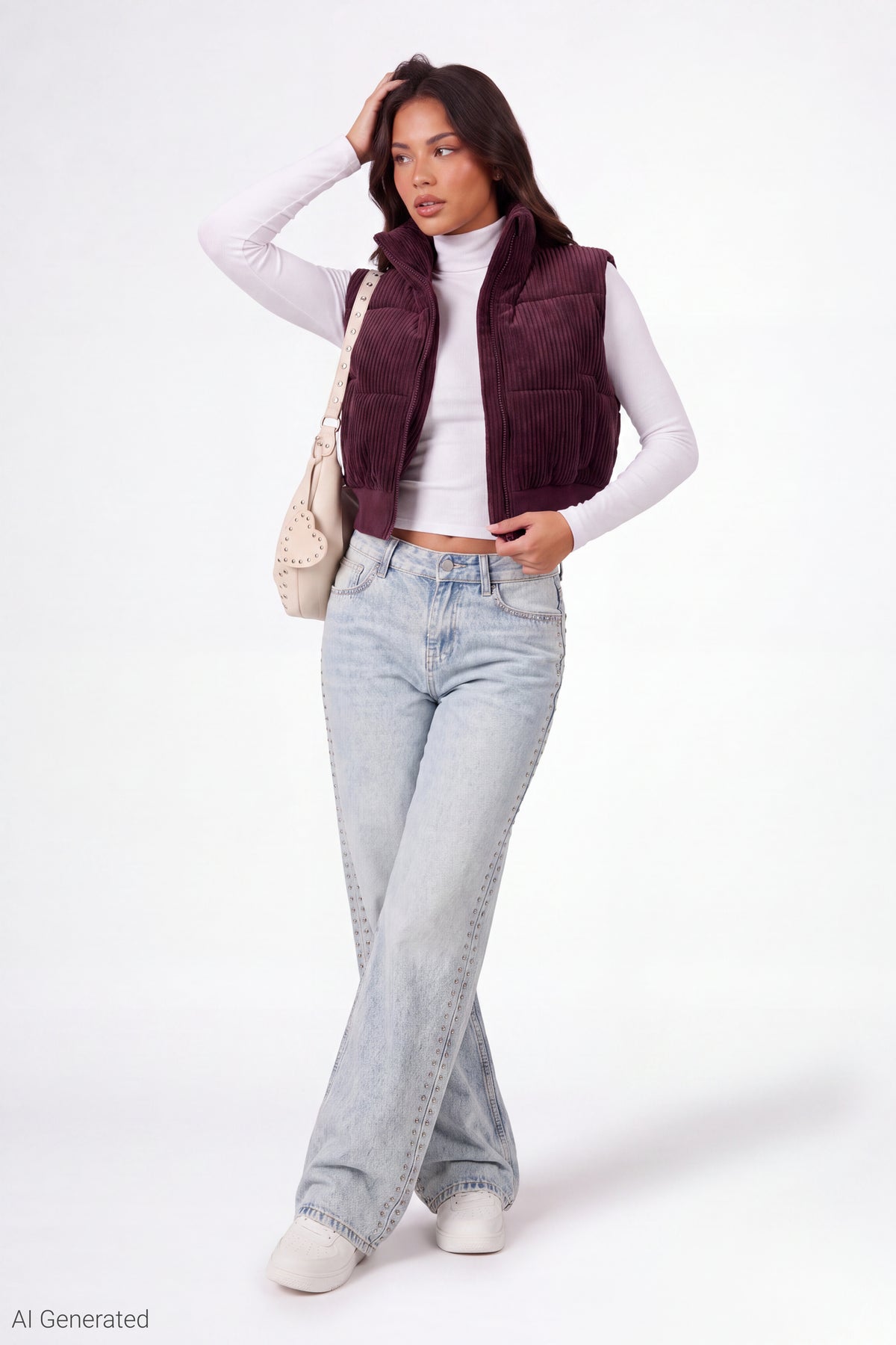 Alt View 2. Corduroy Puffer Vest - Dark Purple