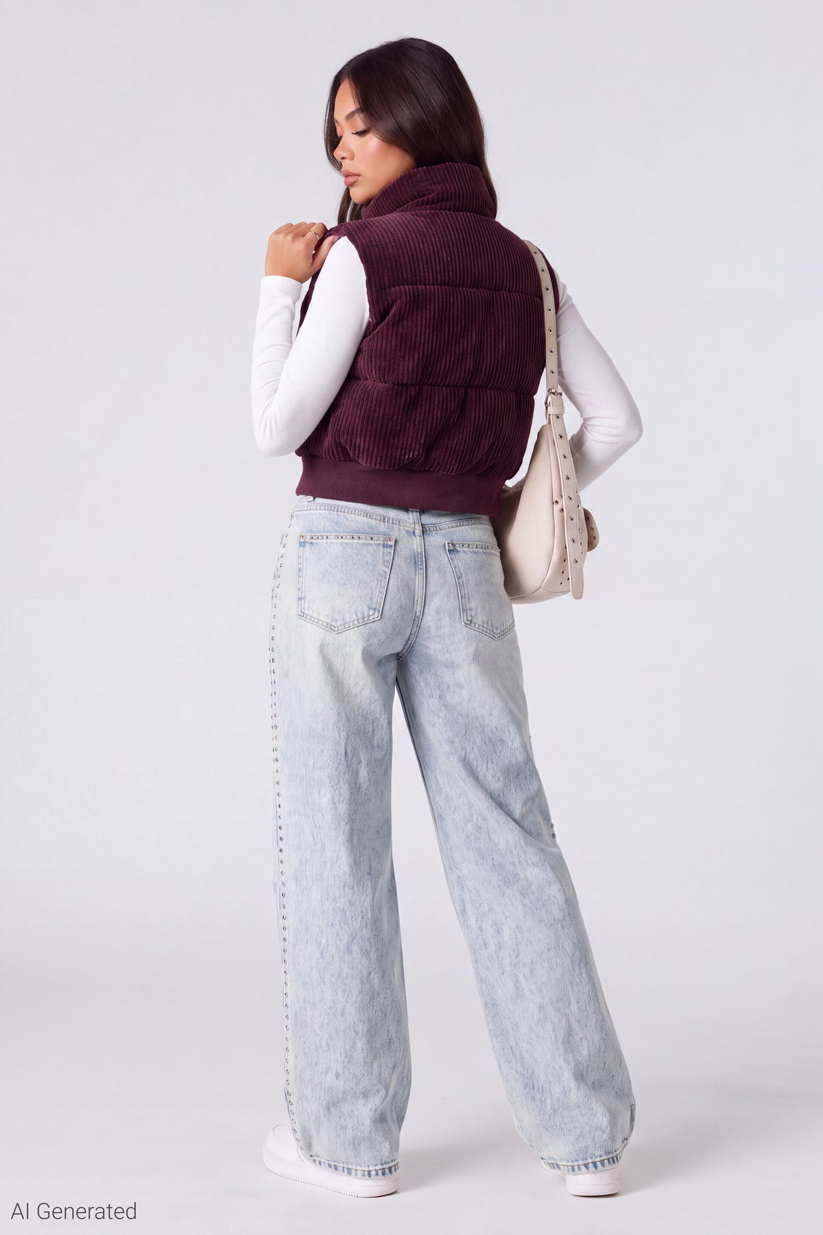 Alt View 3. Corduroy Puffer Vest - Dark Purple