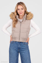 Faux Fur Trim Puffer Vest