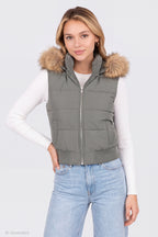 Faux Fur Trim Puffer Vest