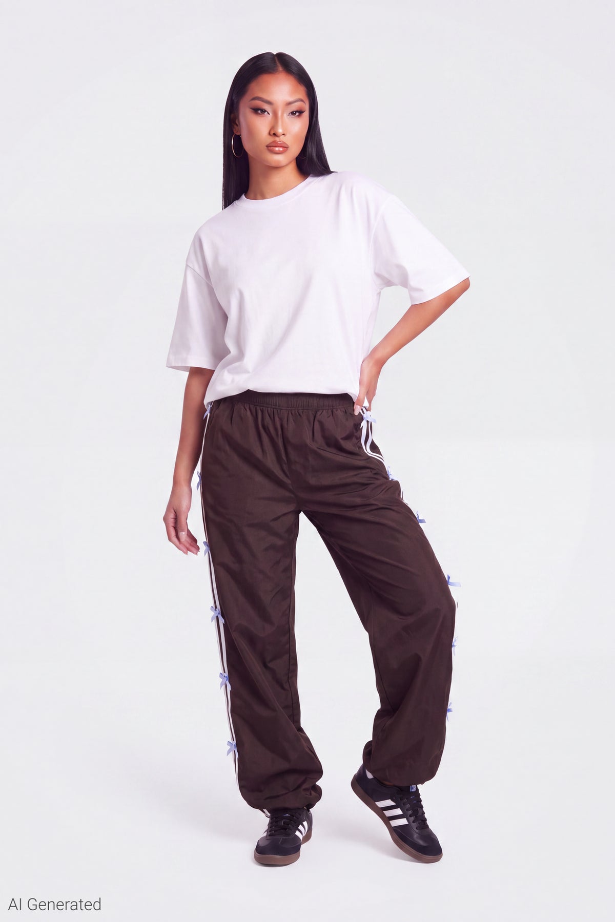 Bow Trim Track Pant - Brown