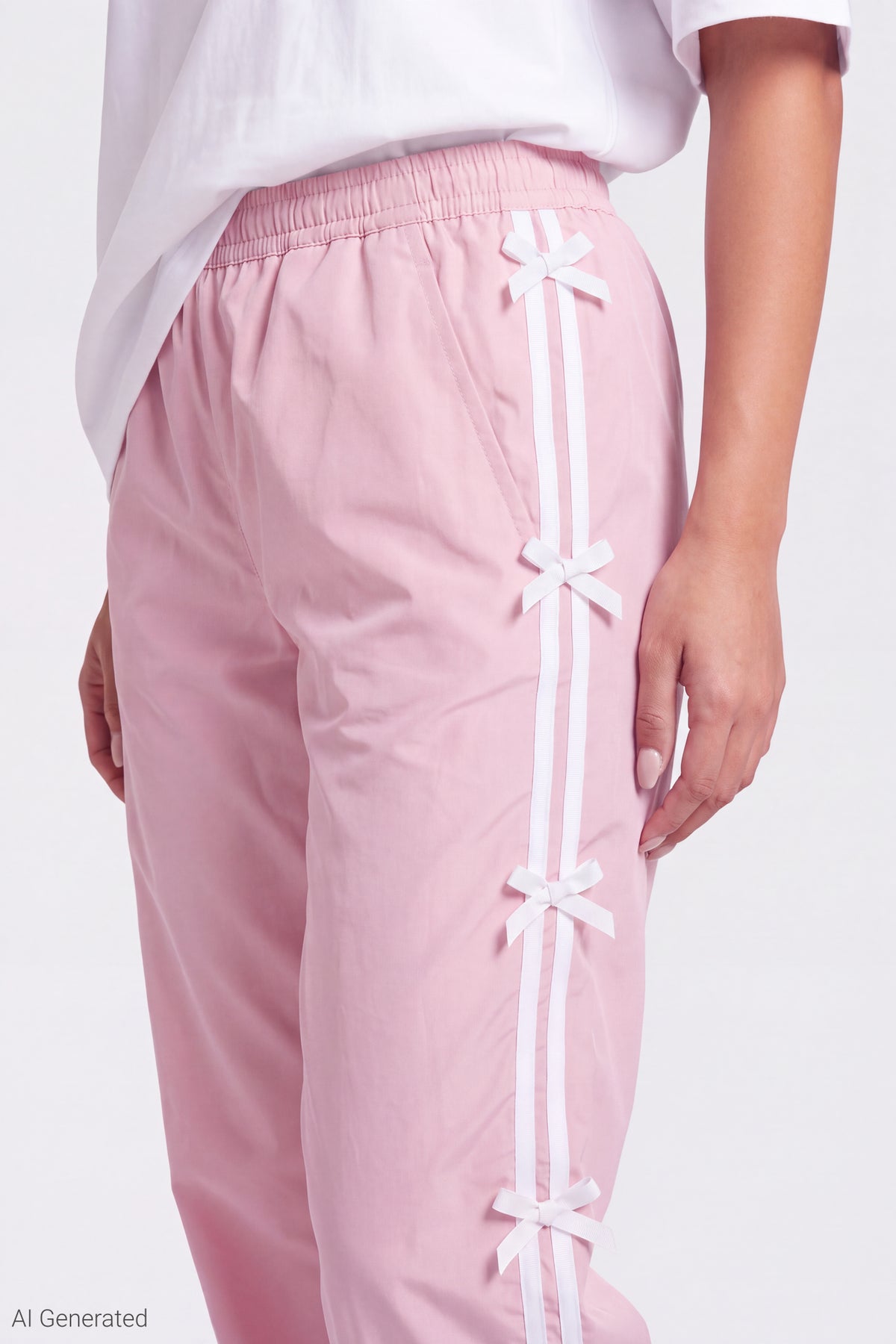 Alt View 3. Bow Trim Track Pant - Pink