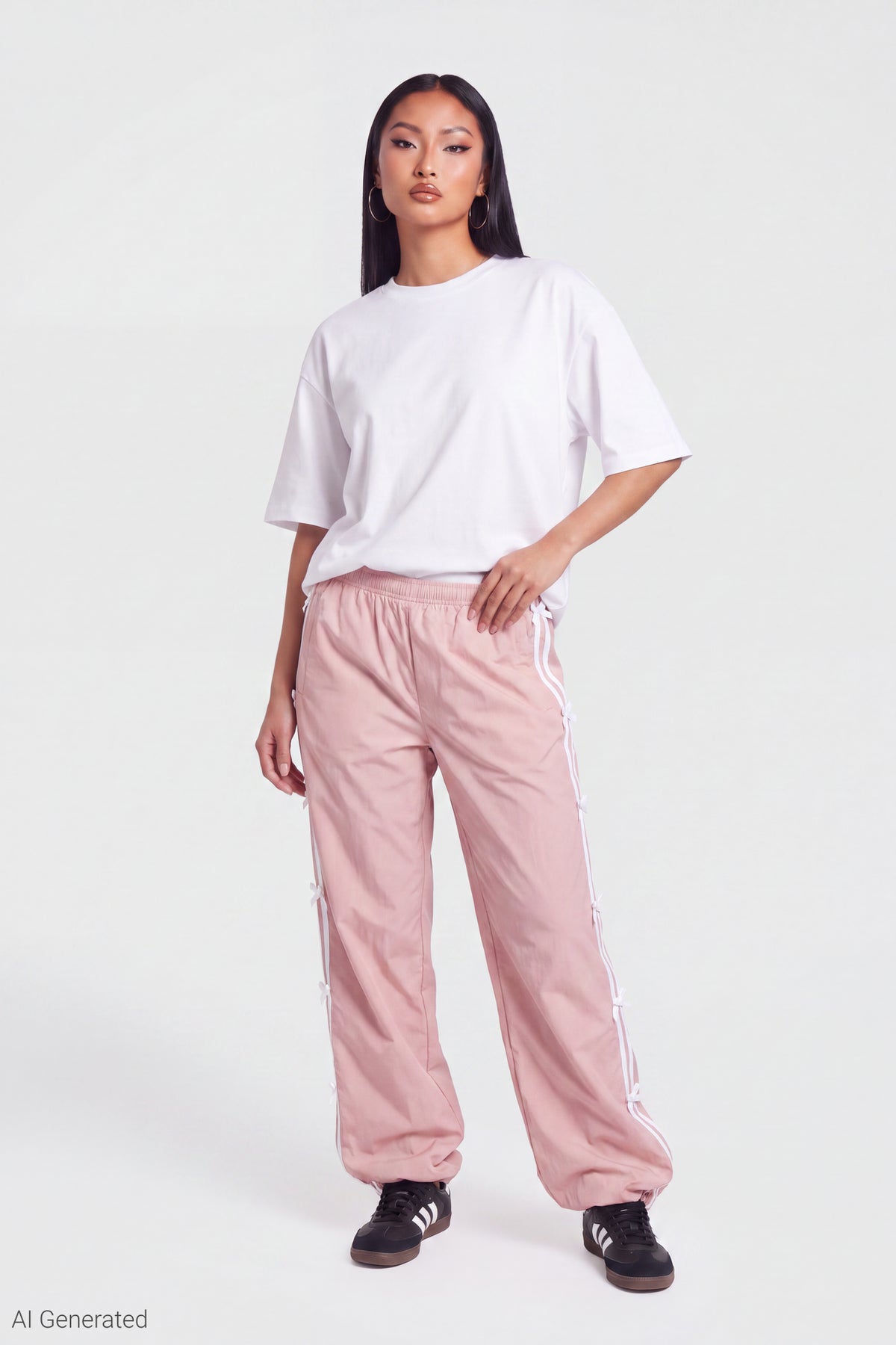 Bow Trim Track Pant - Pink