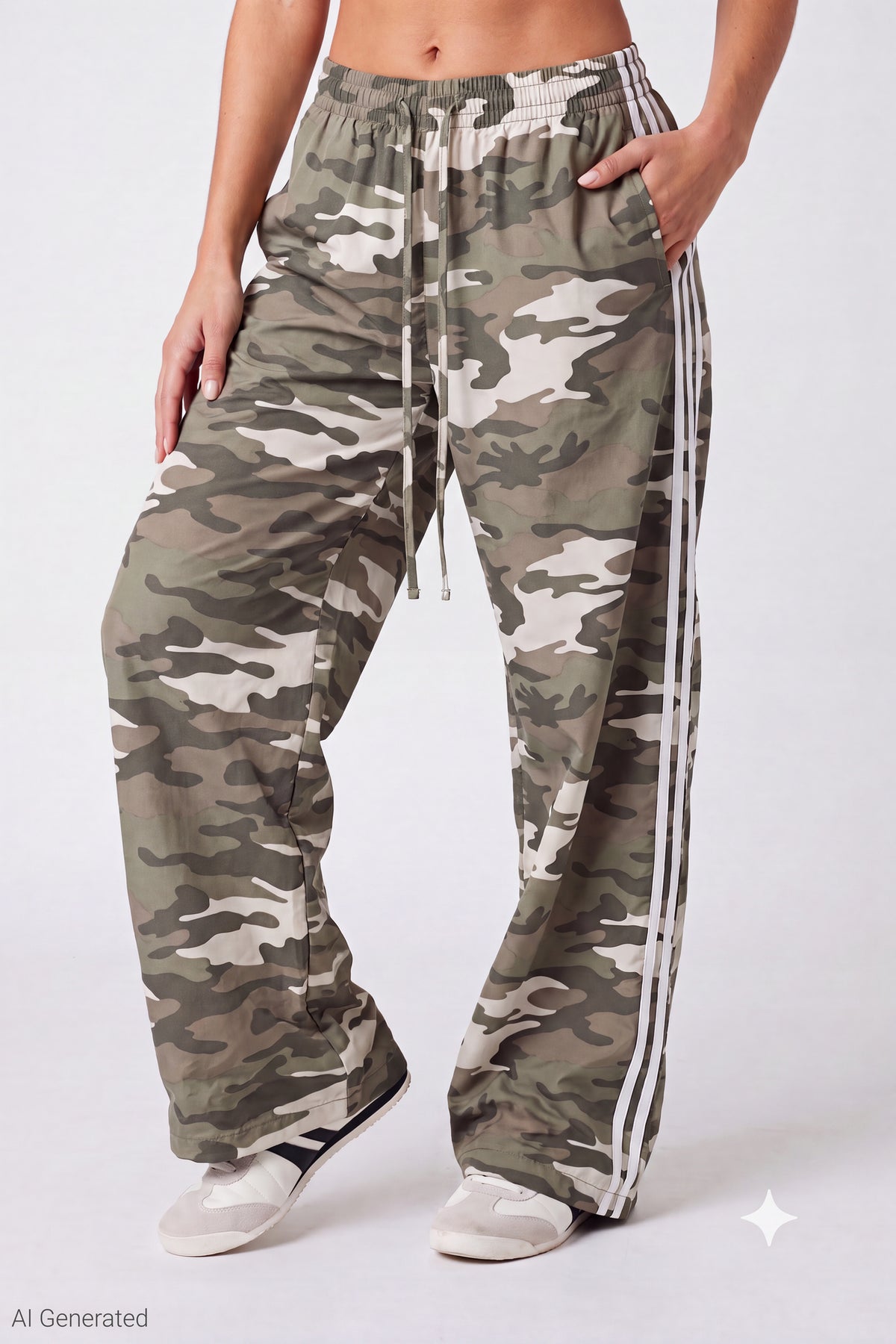 Alt View 3. Wide Leg Track Pant - Camouflage