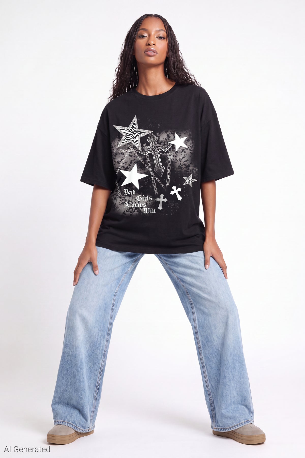 Alt View 2. Oversized Soft Graphic T-Shirt - Black