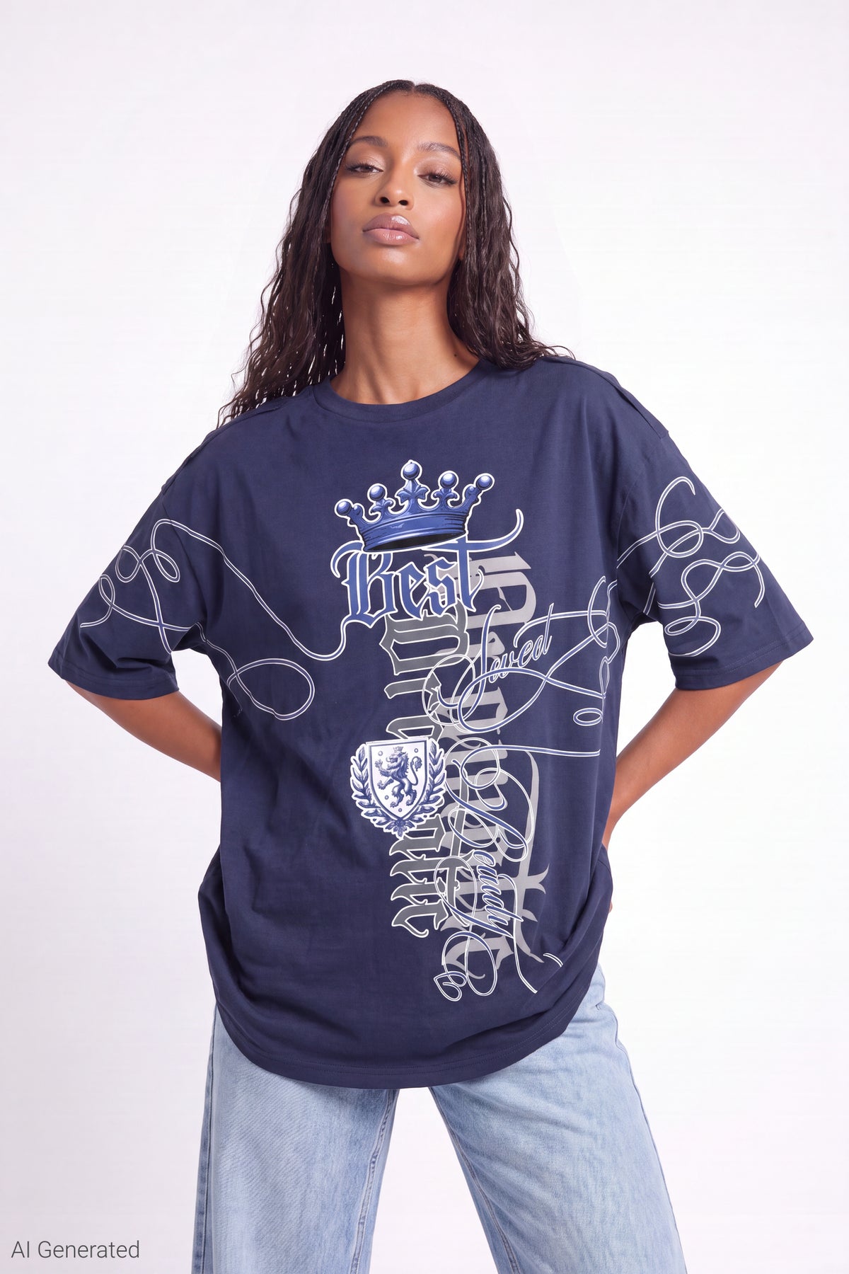 Oversized Soft Graphic T-Shirt - Navy