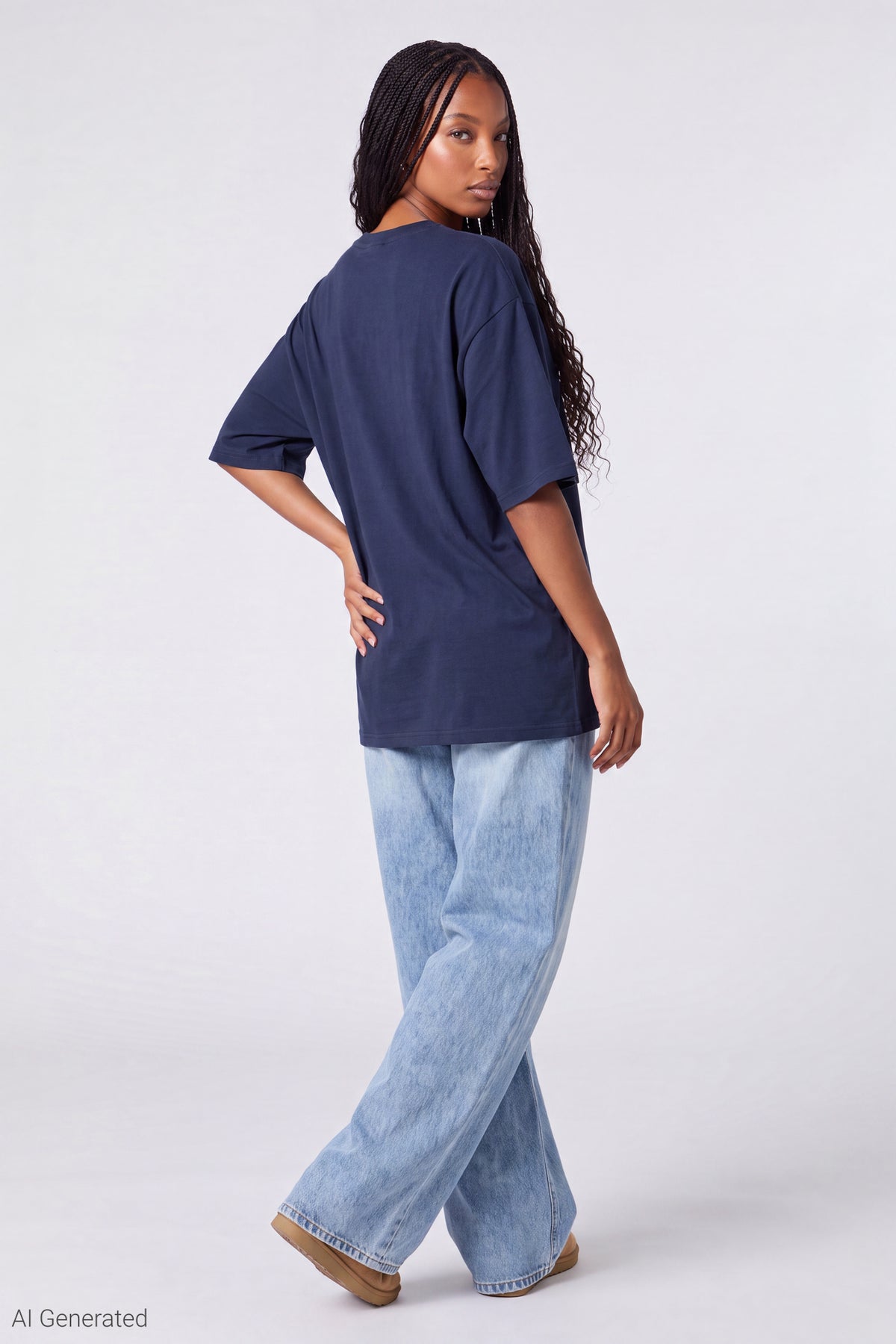 Alt View 3. Oversized Soft Graphic T-Shirt - Navy