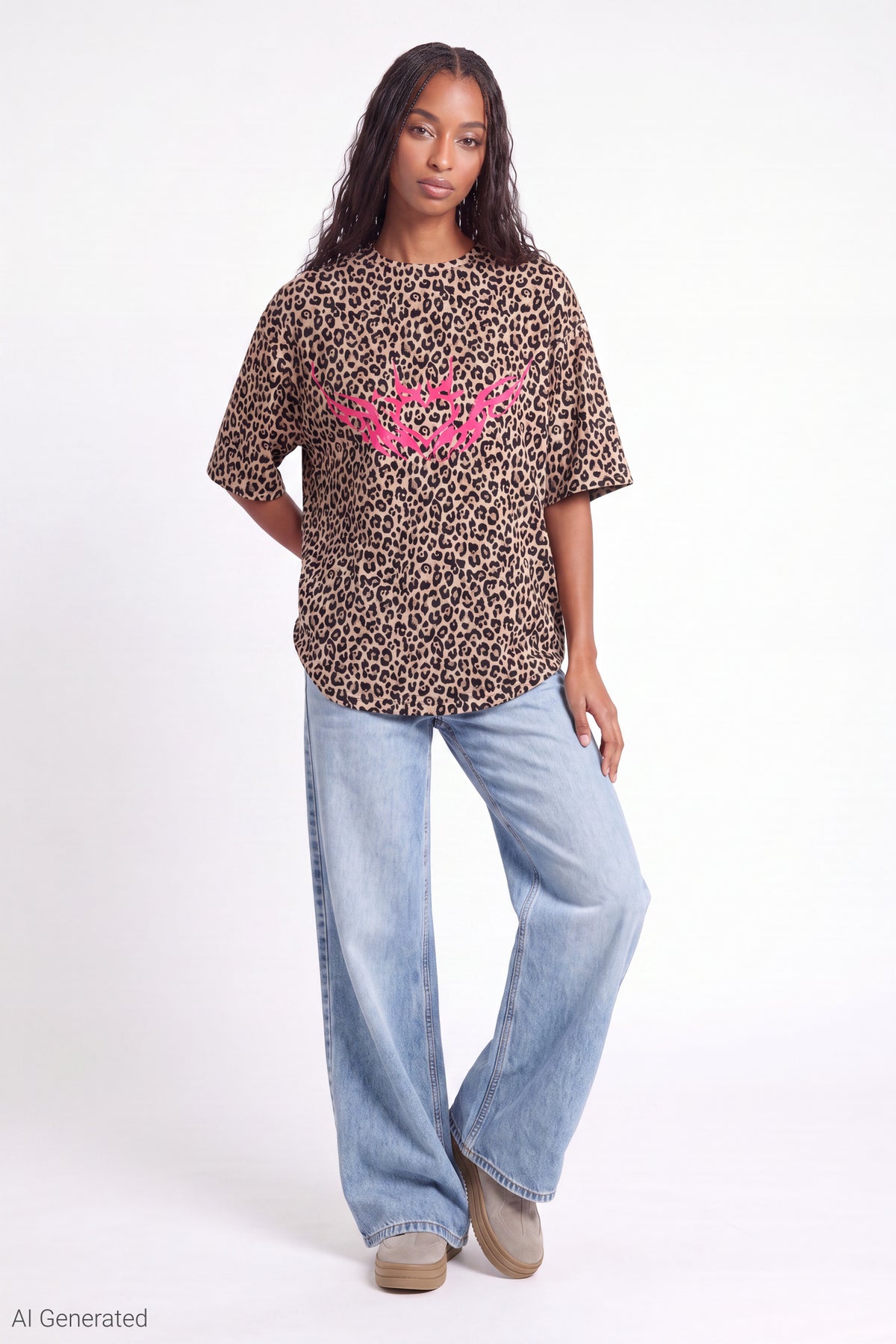 Alt View 2. Oversized Soft Graphic T-Shirt - Leopard