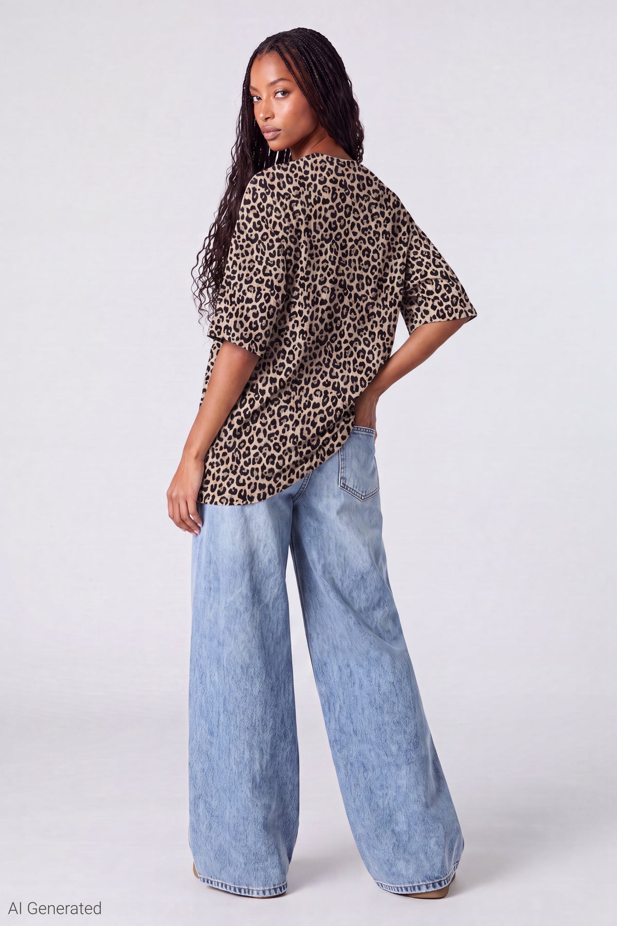 Alt View 3. Oversized Soft Graphic T-Shirt - Leopard