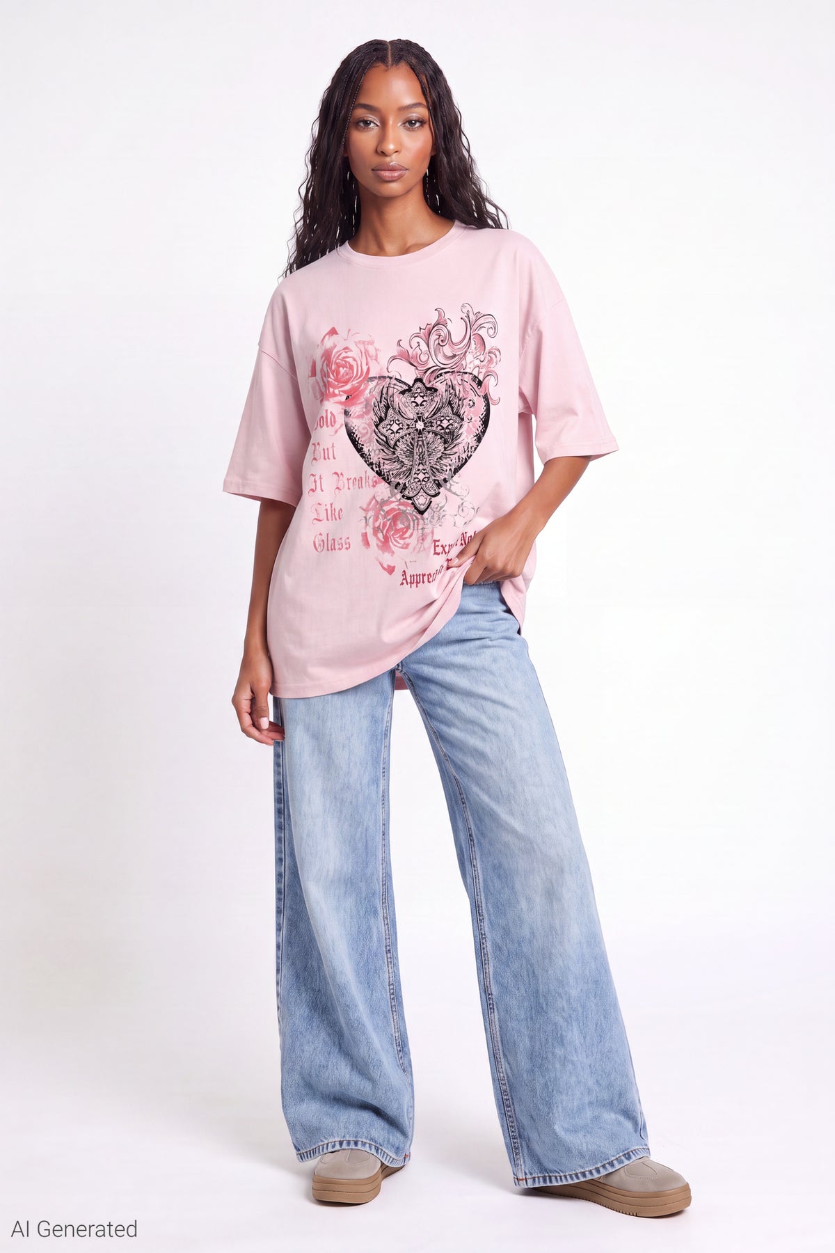 Alt View 2. Oversized Soft Graphic T-Shirt - Pink