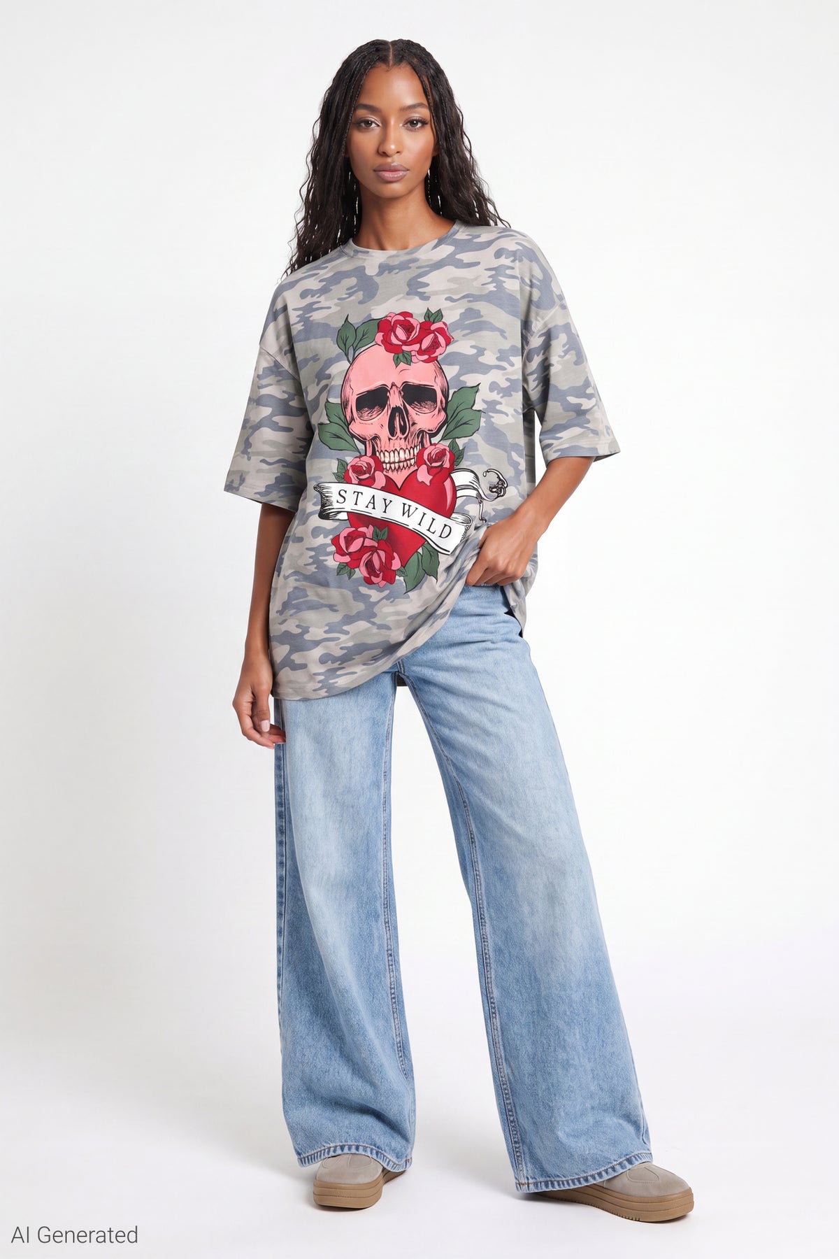 Alt View 2. Oversized Soft Graphic T-Shirt - Camouflage