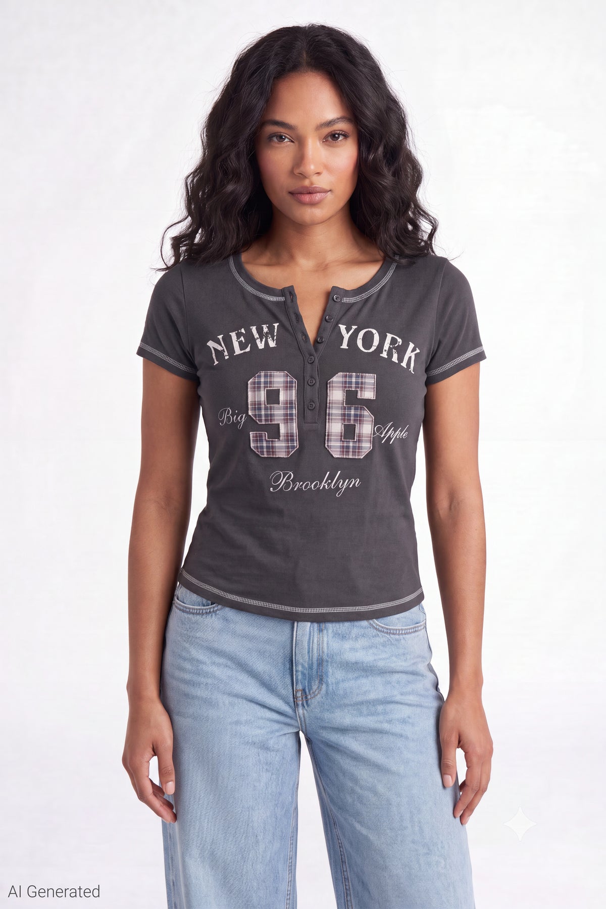 Henley Graphic T-Shirt - Charcoal