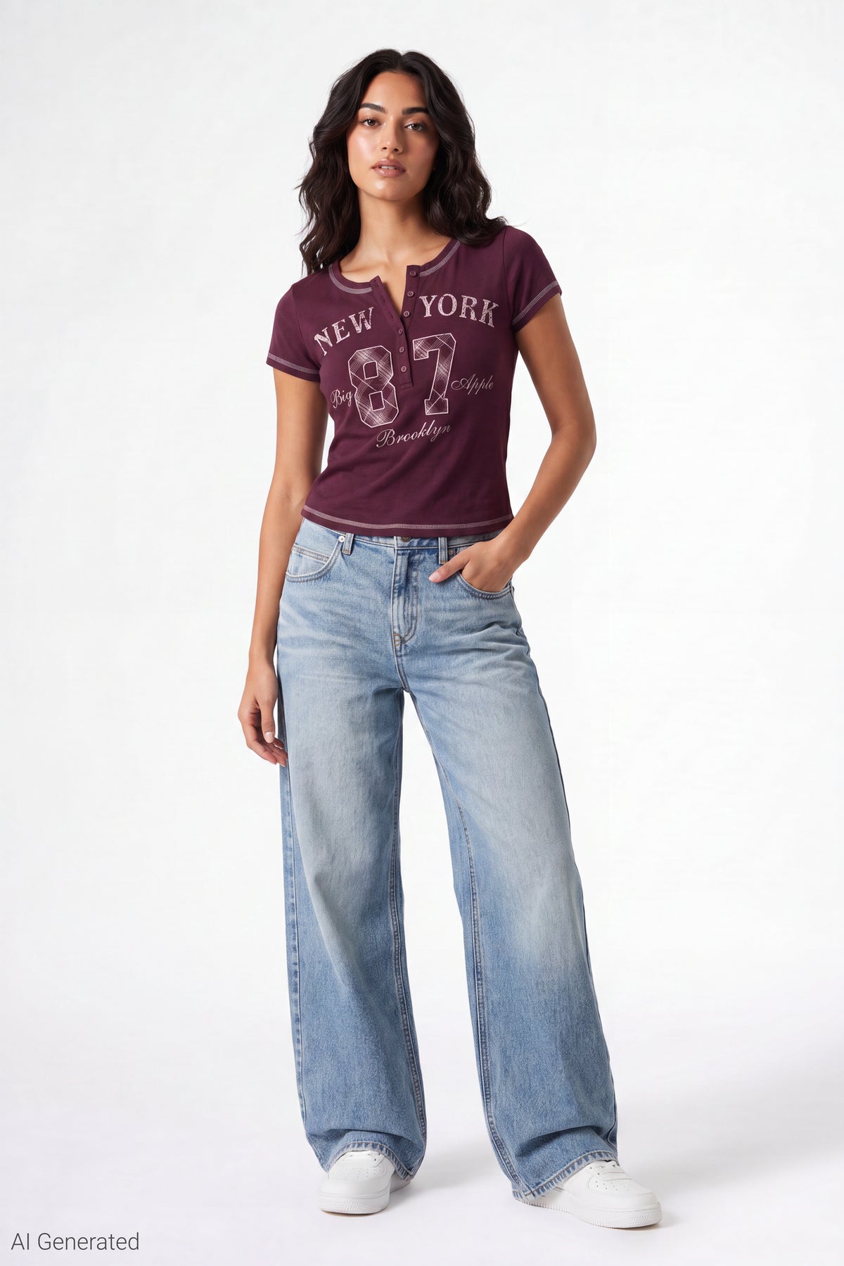 Alt View 2. Henley Graphic T-Shirt - Burgundy