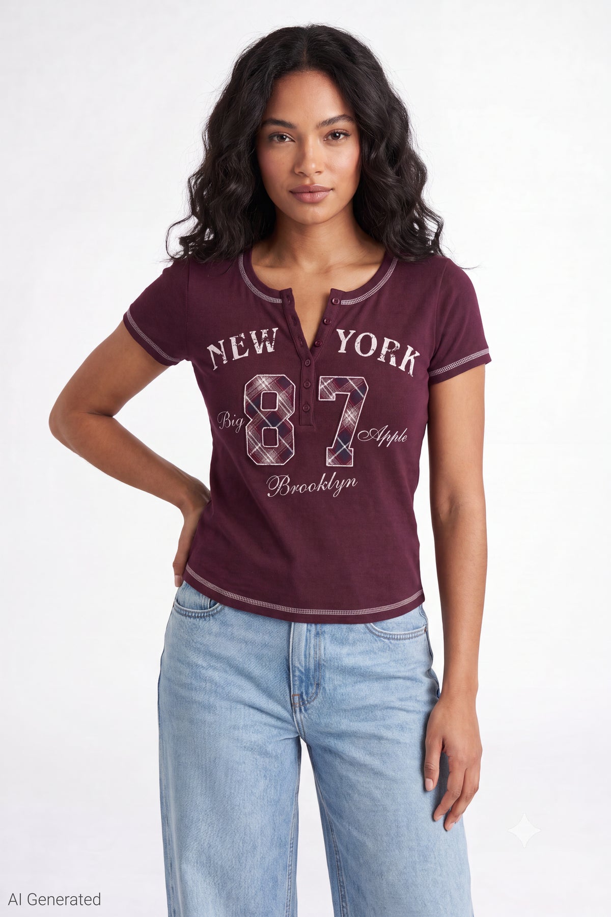 Henley Graphic T-Shirt - Burgundy