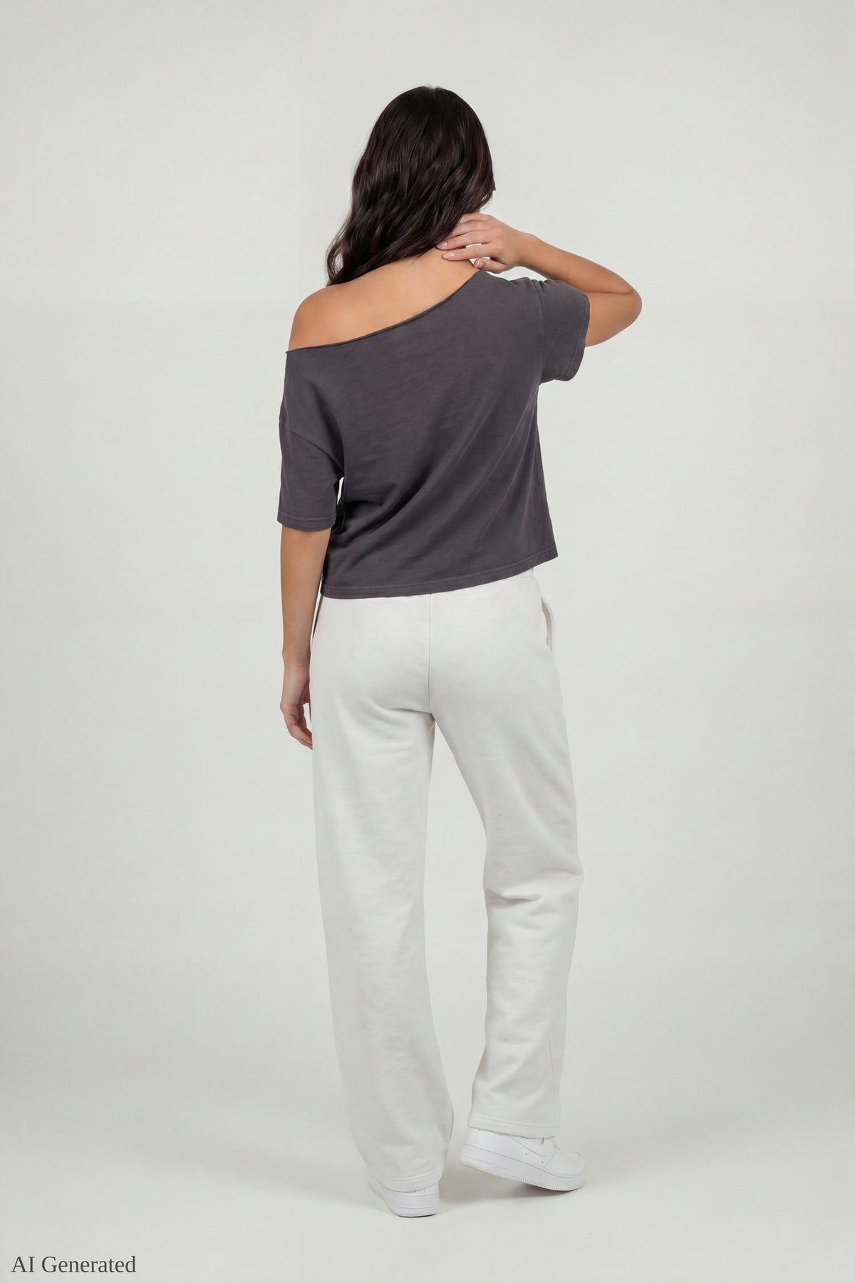 Alt View 3. Off-Shoulder Summer Graphic T-Shirt - Charcoal