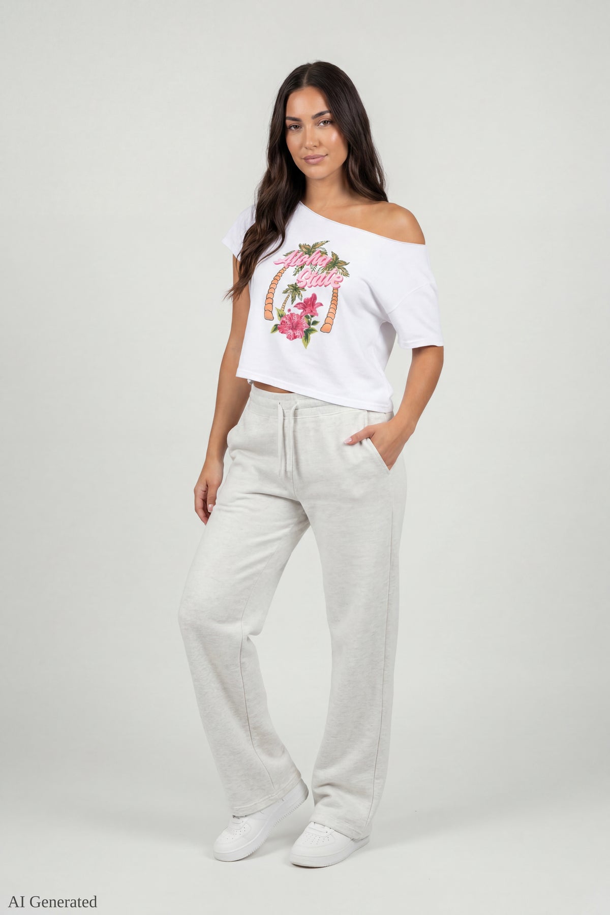 Alt View 2. Off-Shoulder Summer Graphic T-Shirt - White