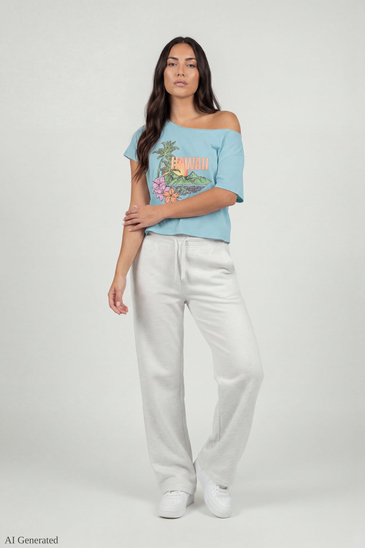 Alt View 2. Off-Shoulder Summer Graphic T-Shirt - Blue
