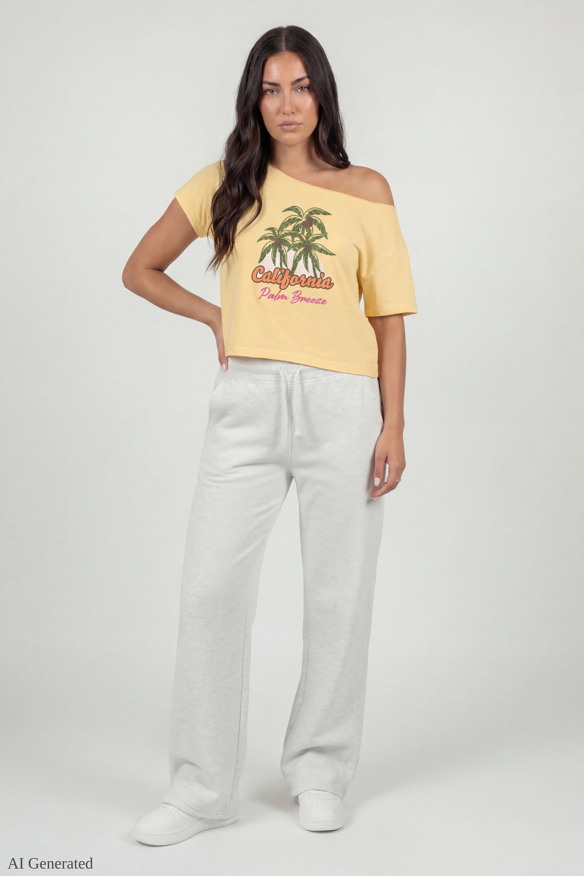 Alt View 2. Off-Shoulder Summer Graphic T-Shirt - Yellow