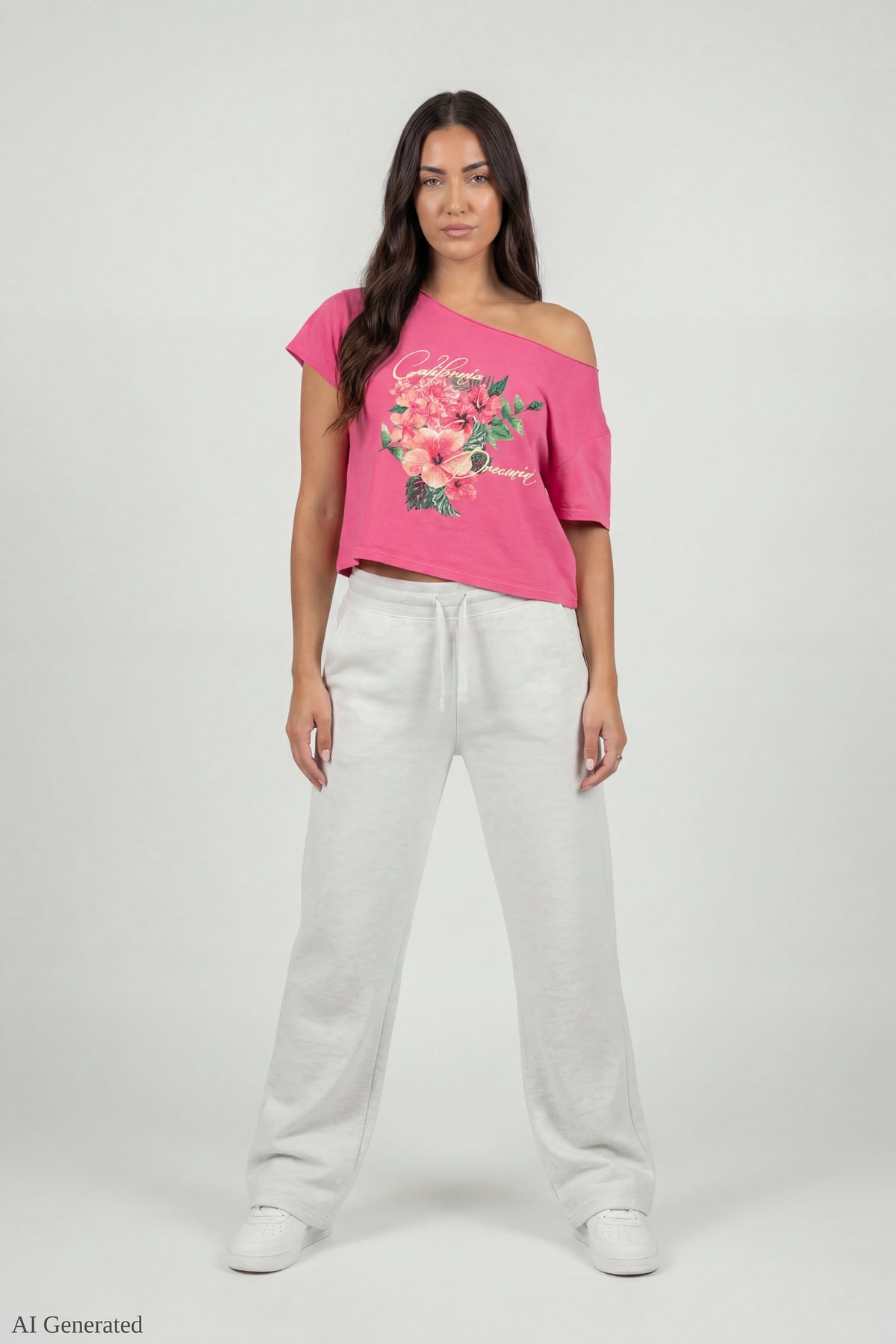 Alt View 2. Off-Shoulder Summer Graphic T-Shirt - Fuchsia