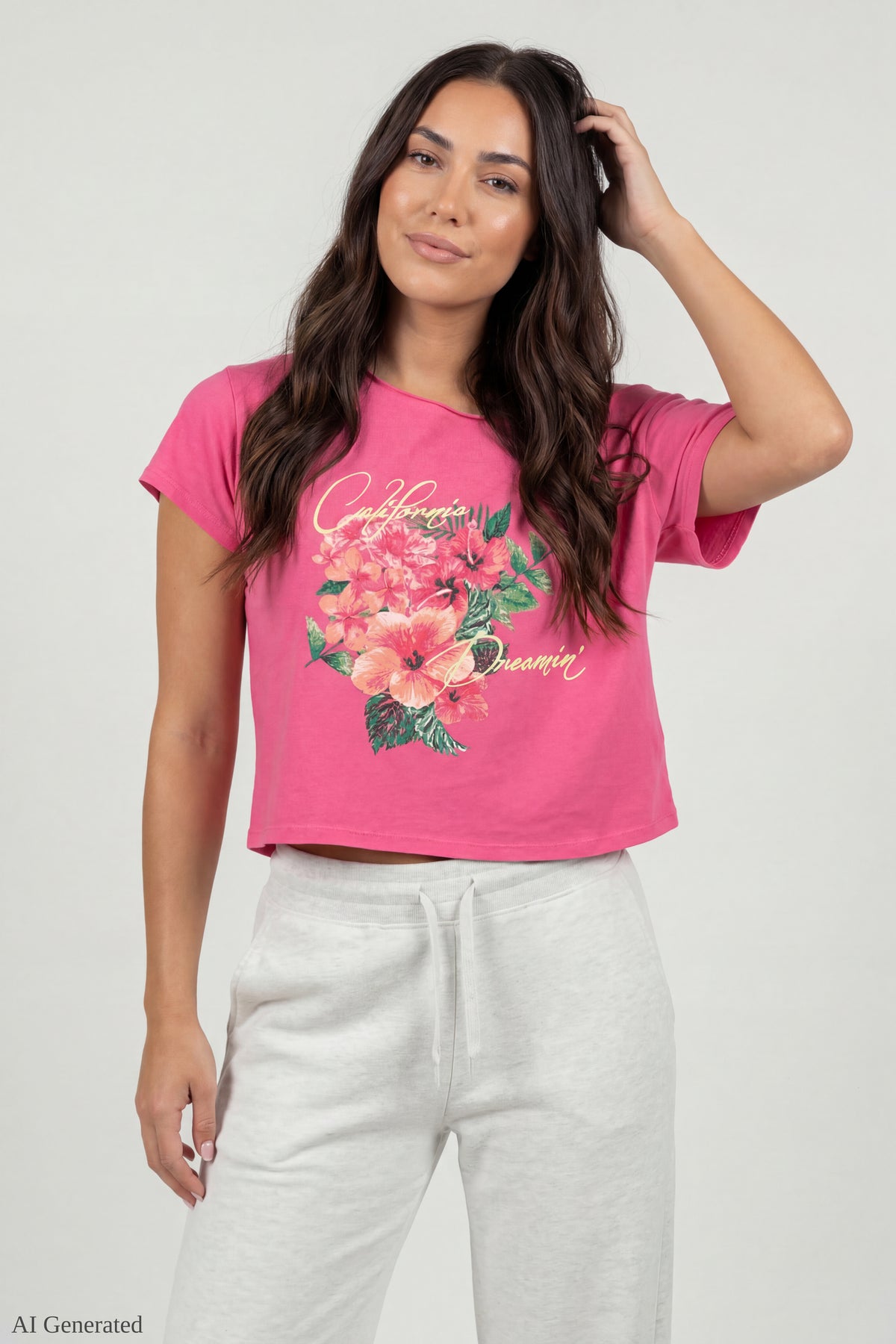 Off-Shoulder Summer Graphic T-Shirt - Fuchsia
