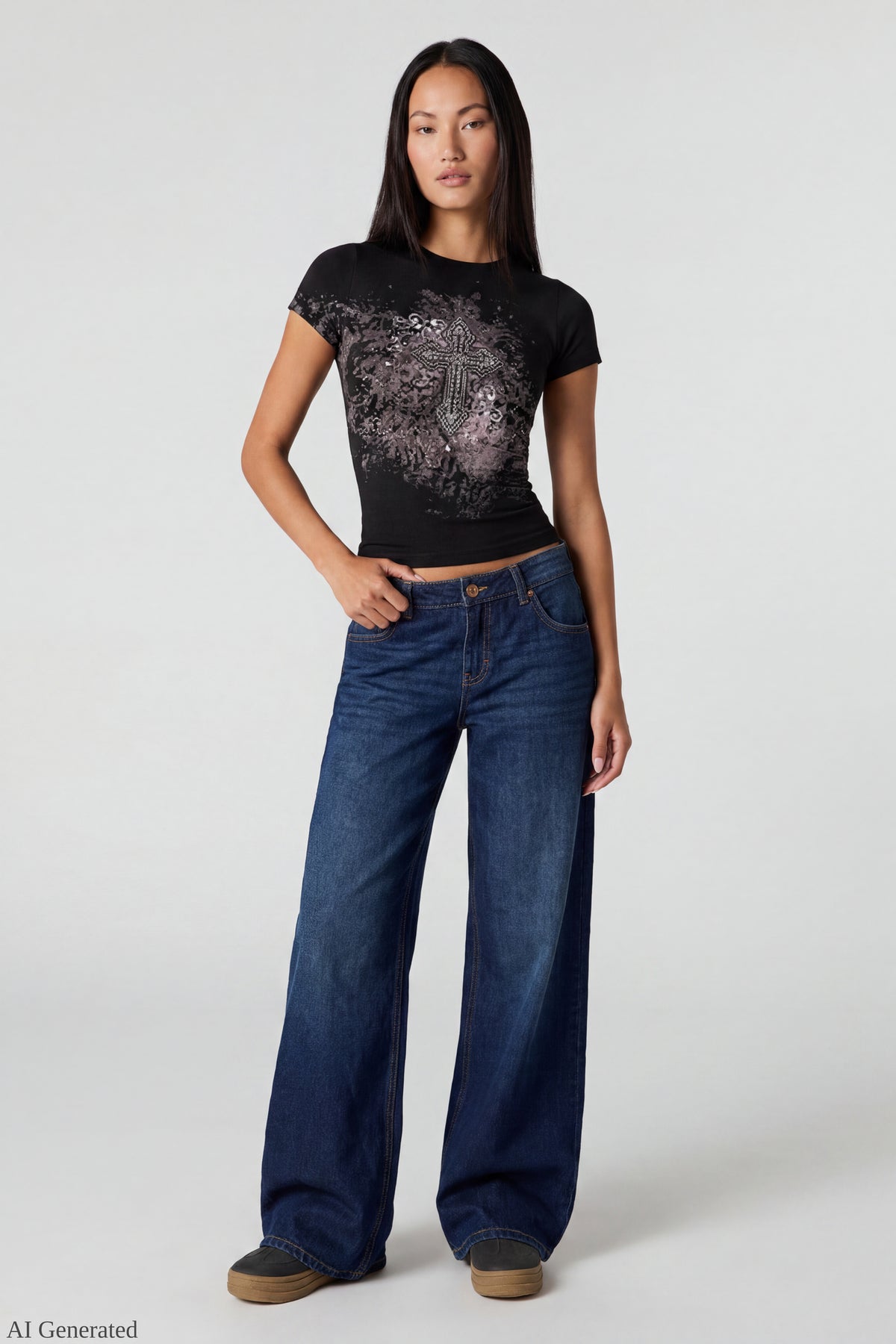 Alt View 2. Graphic Fitted T-Shirt - Black