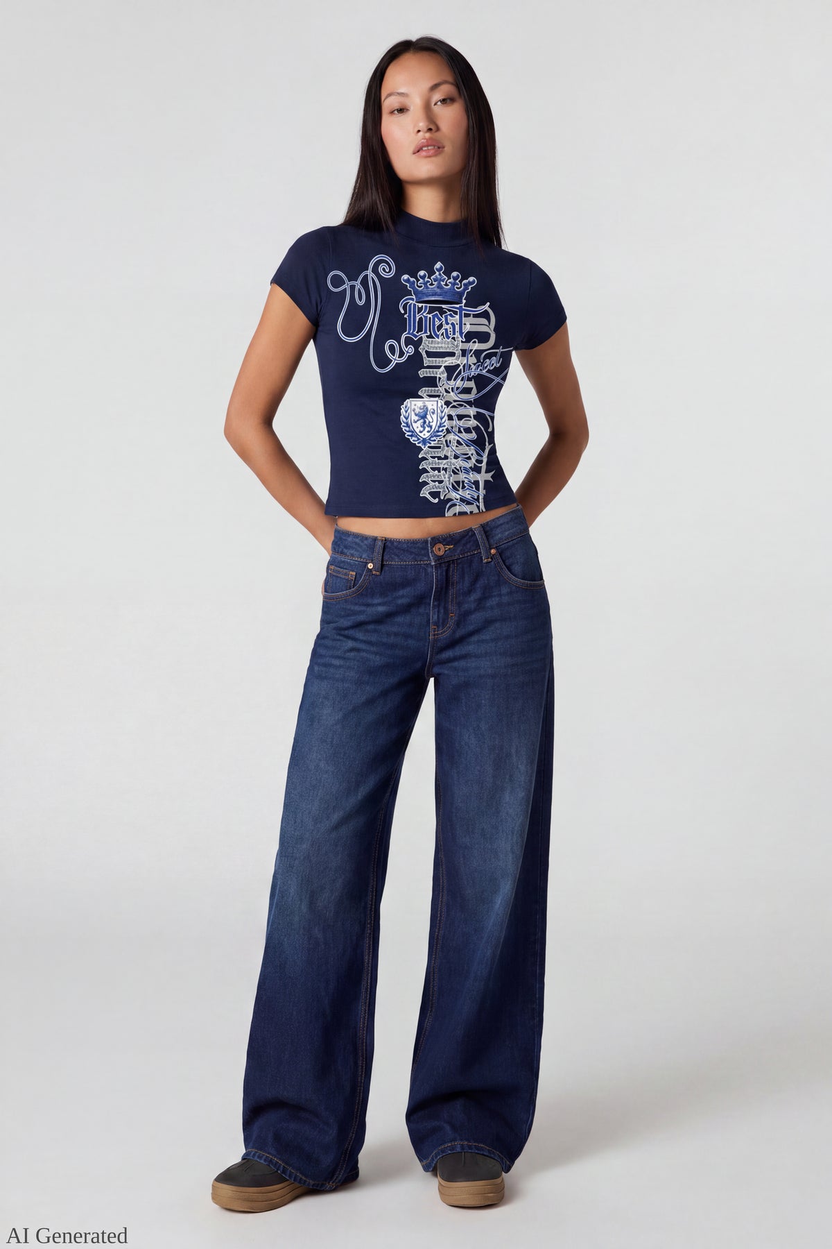 Alt View 2. Graphic Fitted T-Shirt - Navy
