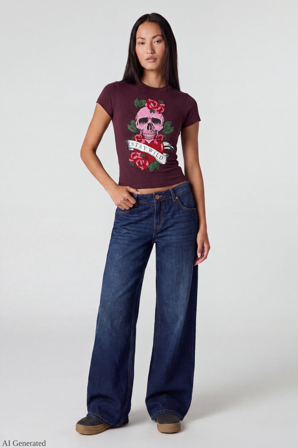 Alt View 2. Graphic Fitted T-Shirt - Burgundy