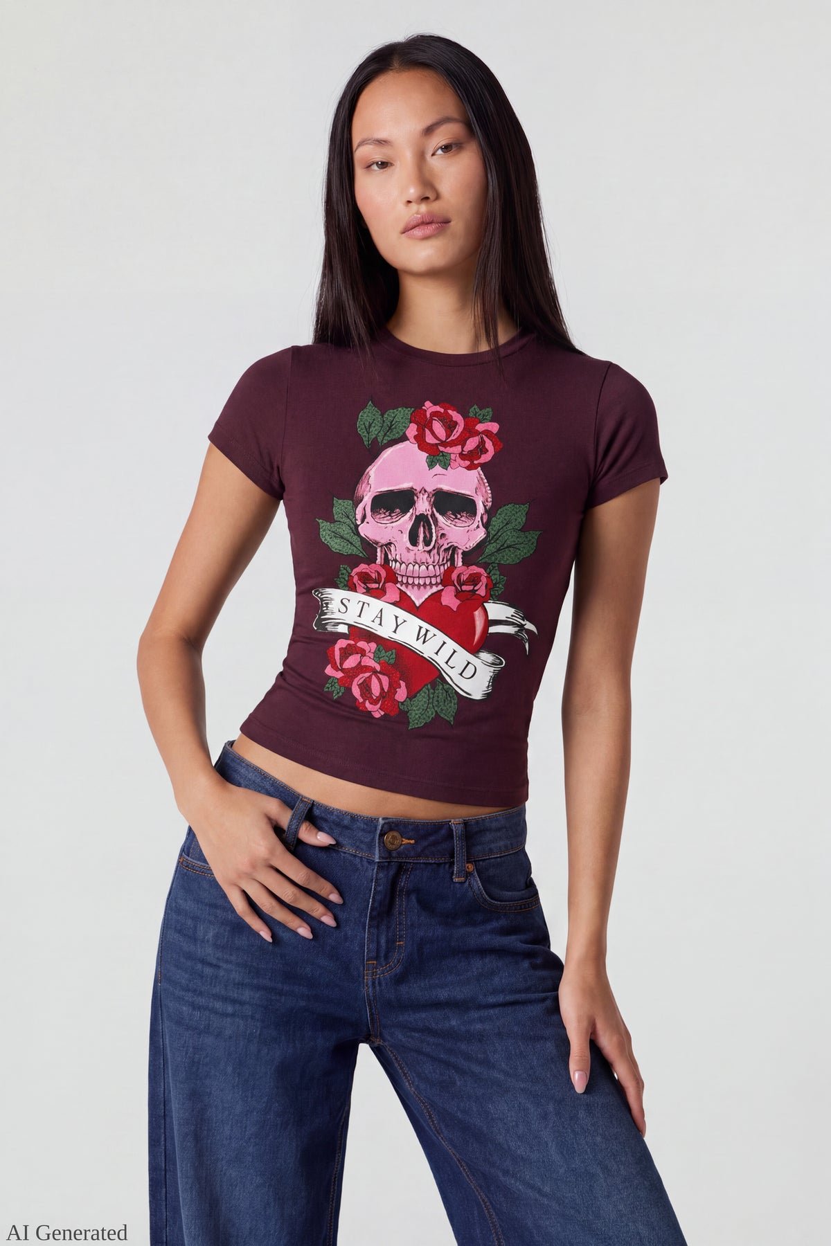 Graphic Fitted T-Shirt - Burgundy