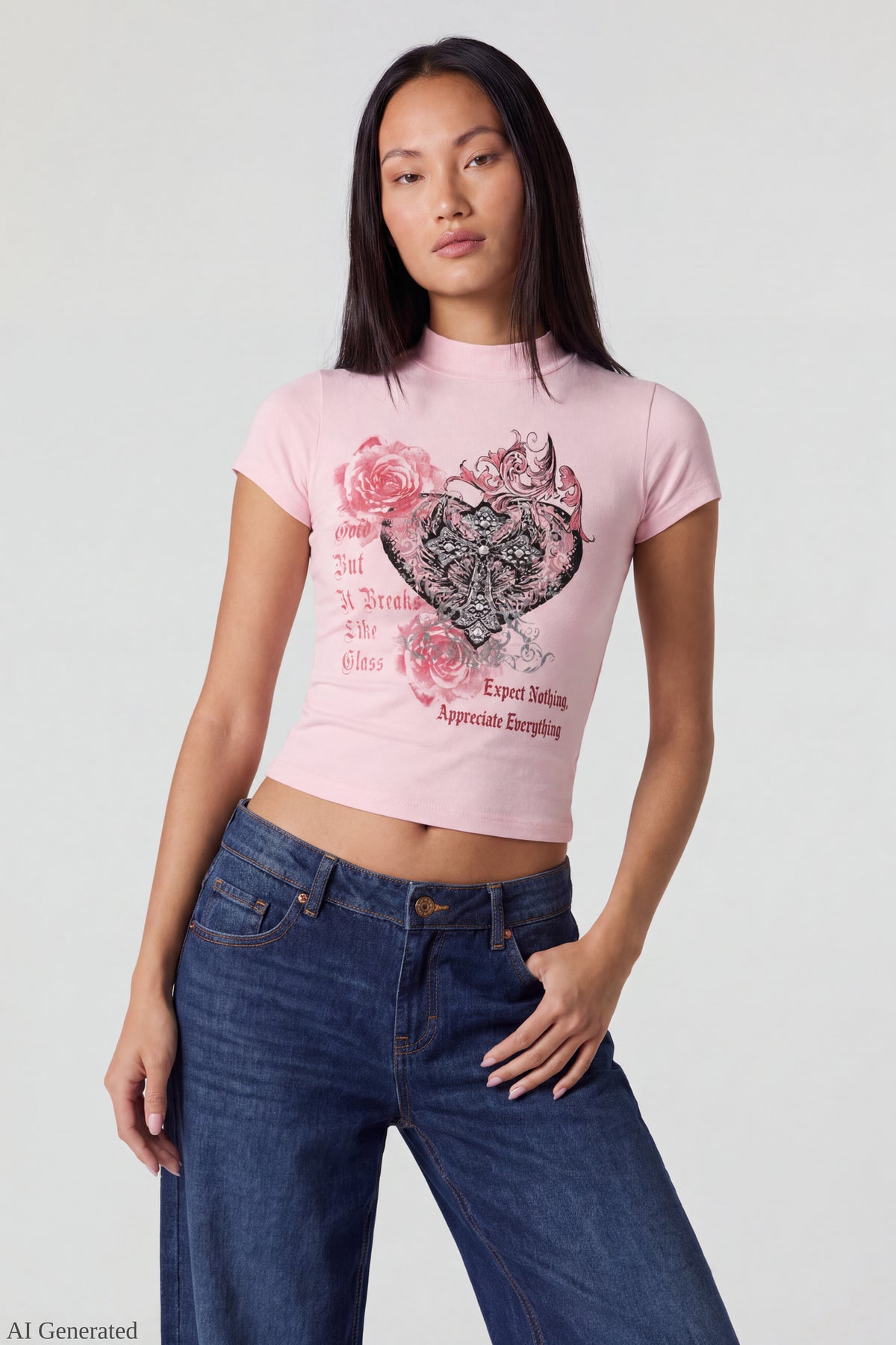 Graphic Fitted T-Shirt - Light Pink