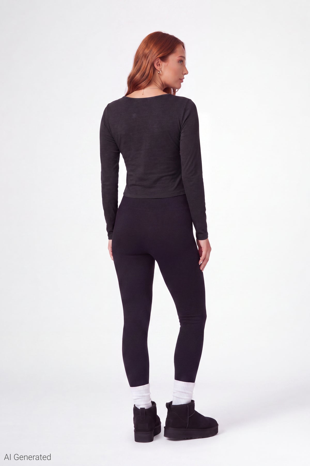 Alt View 3. Graphic V-Notch Long Sleeve Top - Black